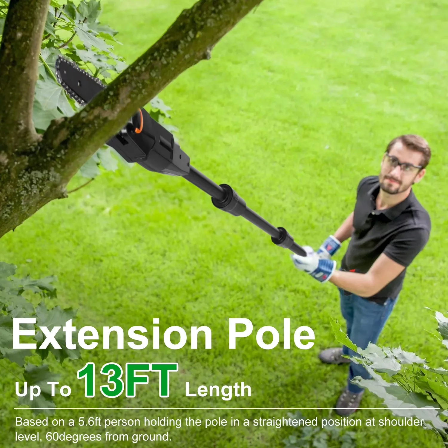 Pole Saw Professional with Battery, Telescoping, Chain Brake - Black 6 Inch Model 54496E