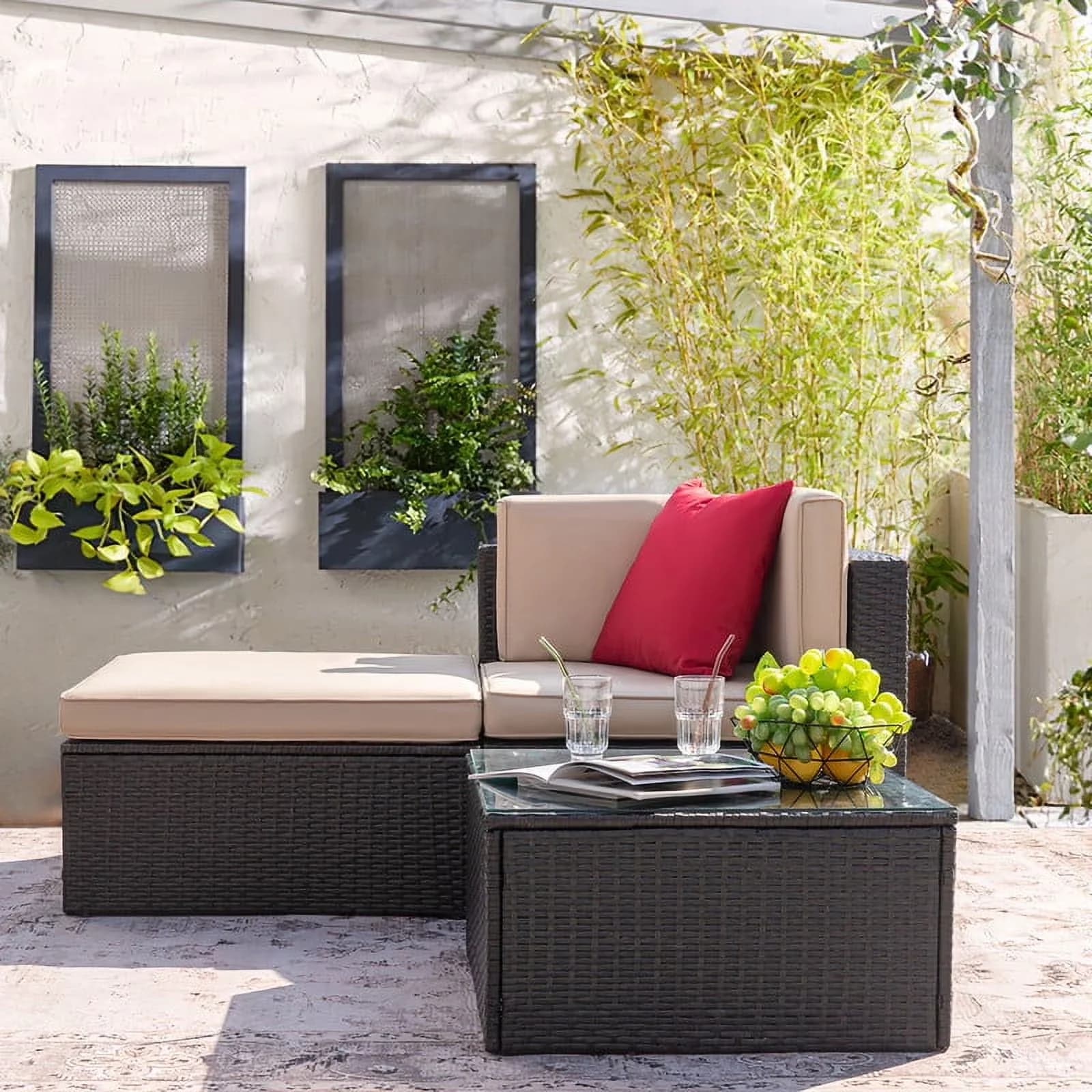Premium Outdoor Sofas Sectional with Sofa PE Rattan Patio Furniture Sets, Beige - Rattan Beige Model 4ED627