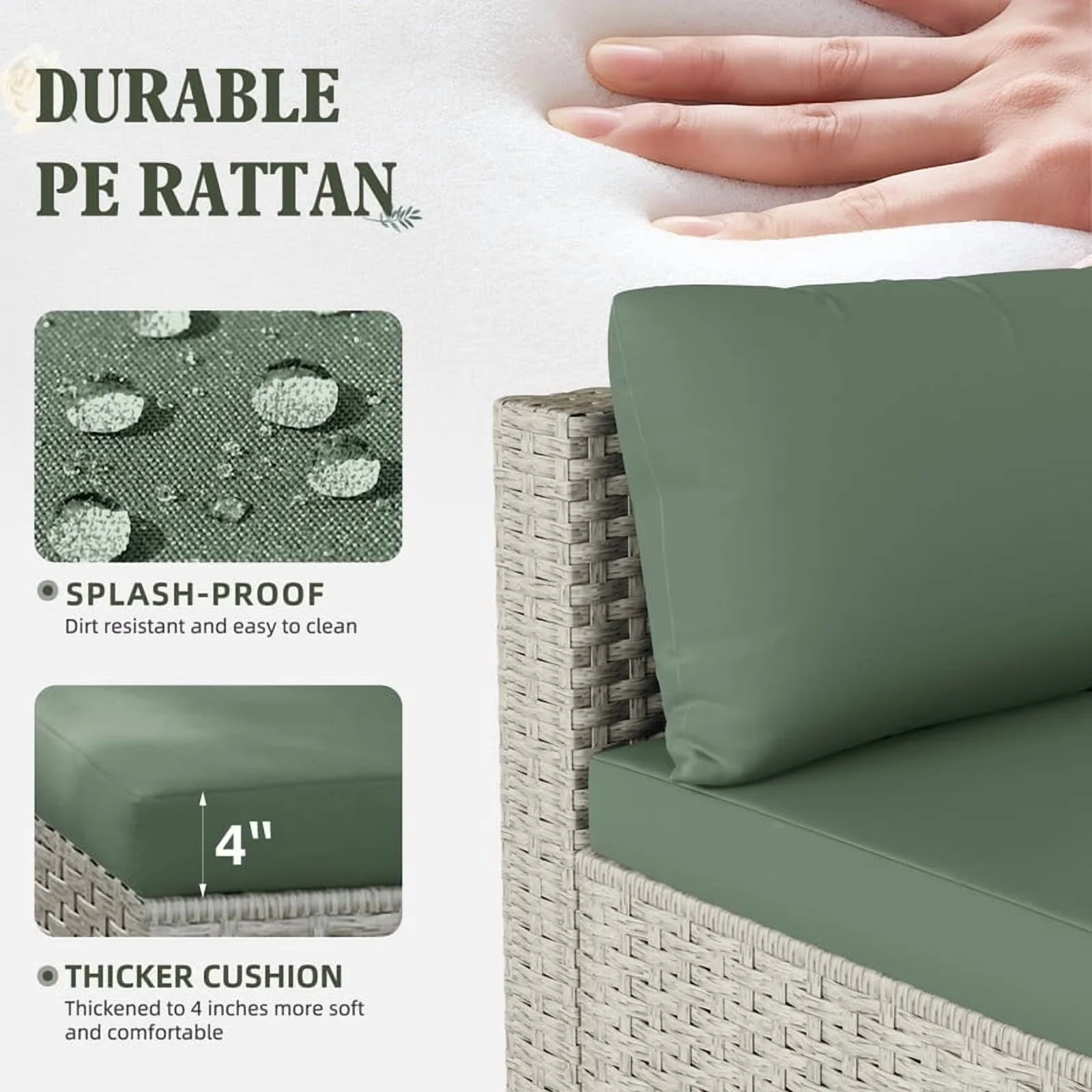 Durable Patio Conversation Set with Weatherproof, 7 Pieces - Rattan Green Model B979F7