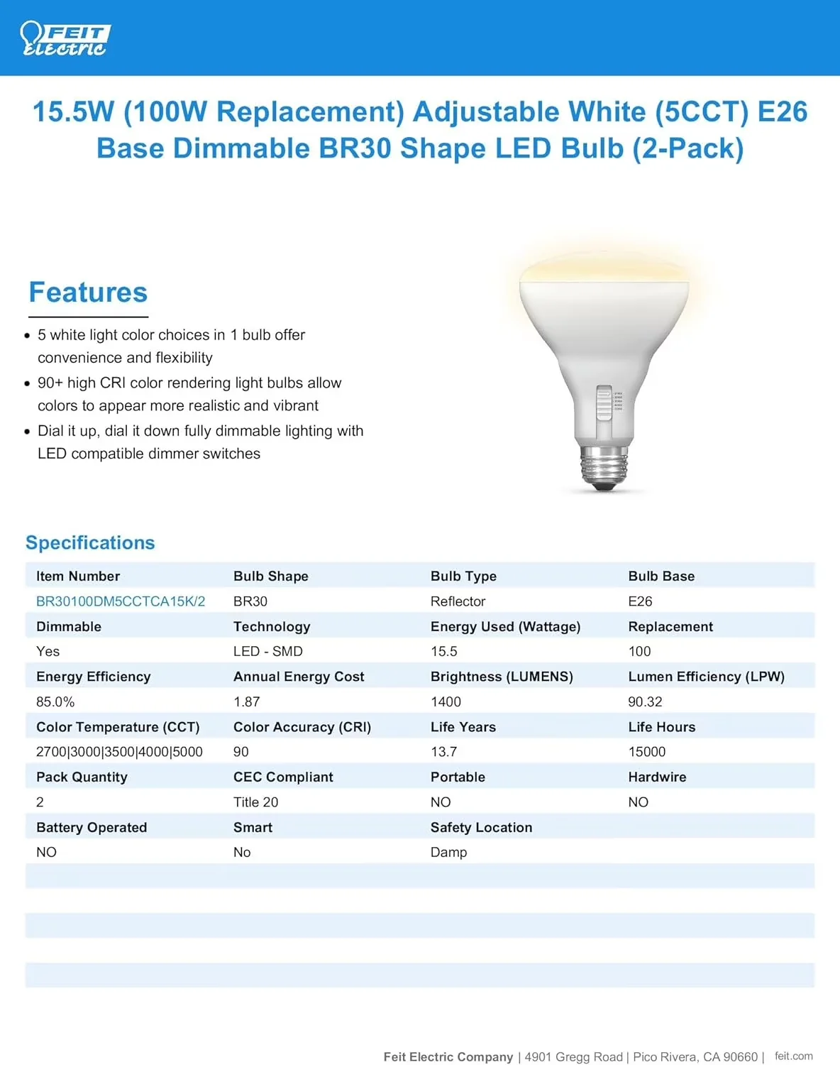 Professional Novelty Light with LED, 100W, BR30 LED Bulb - Beige - Commercial Quality Model C96103