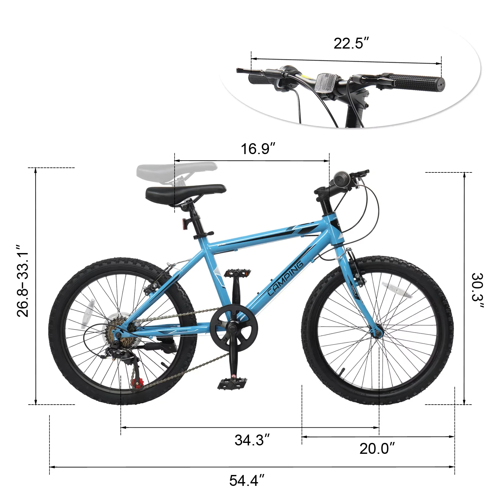 Compact Mountain Bike with Adjustable Seat, Adjustable Speed, 20" - Modern Design Model 76437E