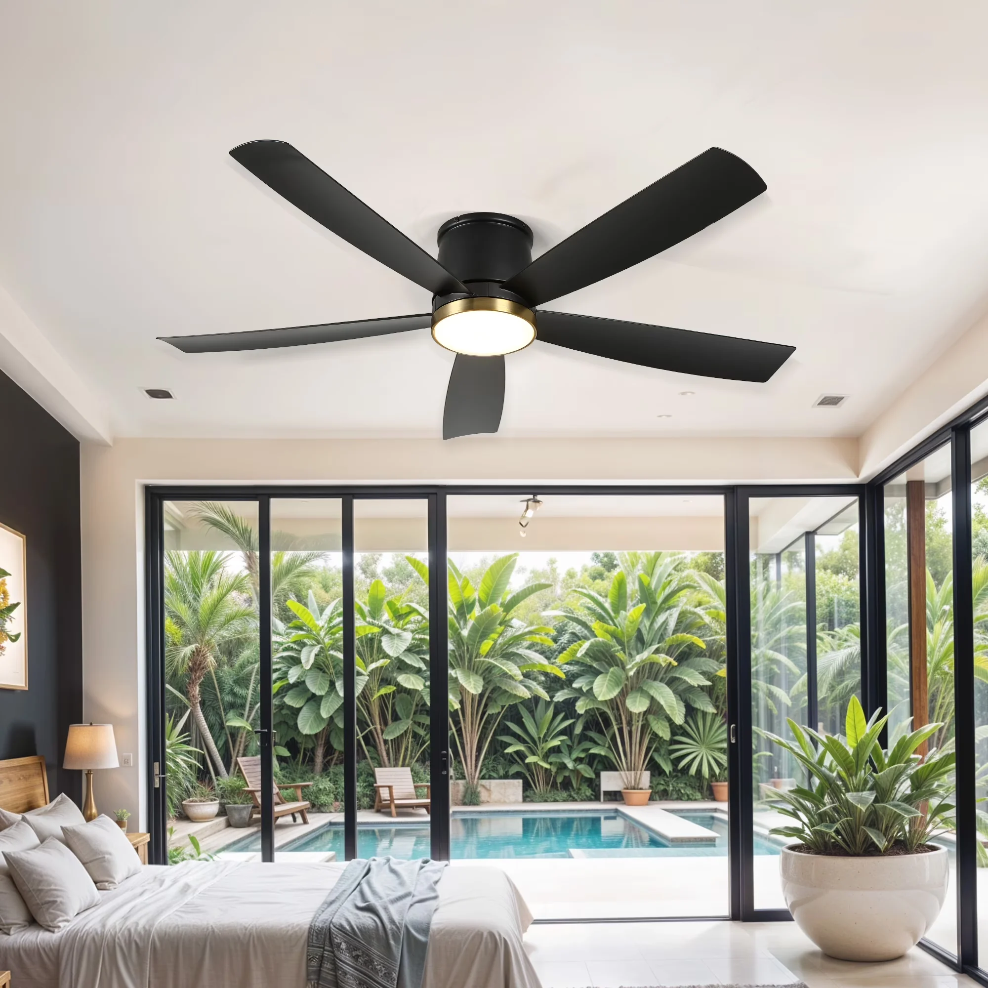 Quality Ceiling Fan with LED, Smart Technology Capable, 52-Inch Black Gold - Black Model D0FB88