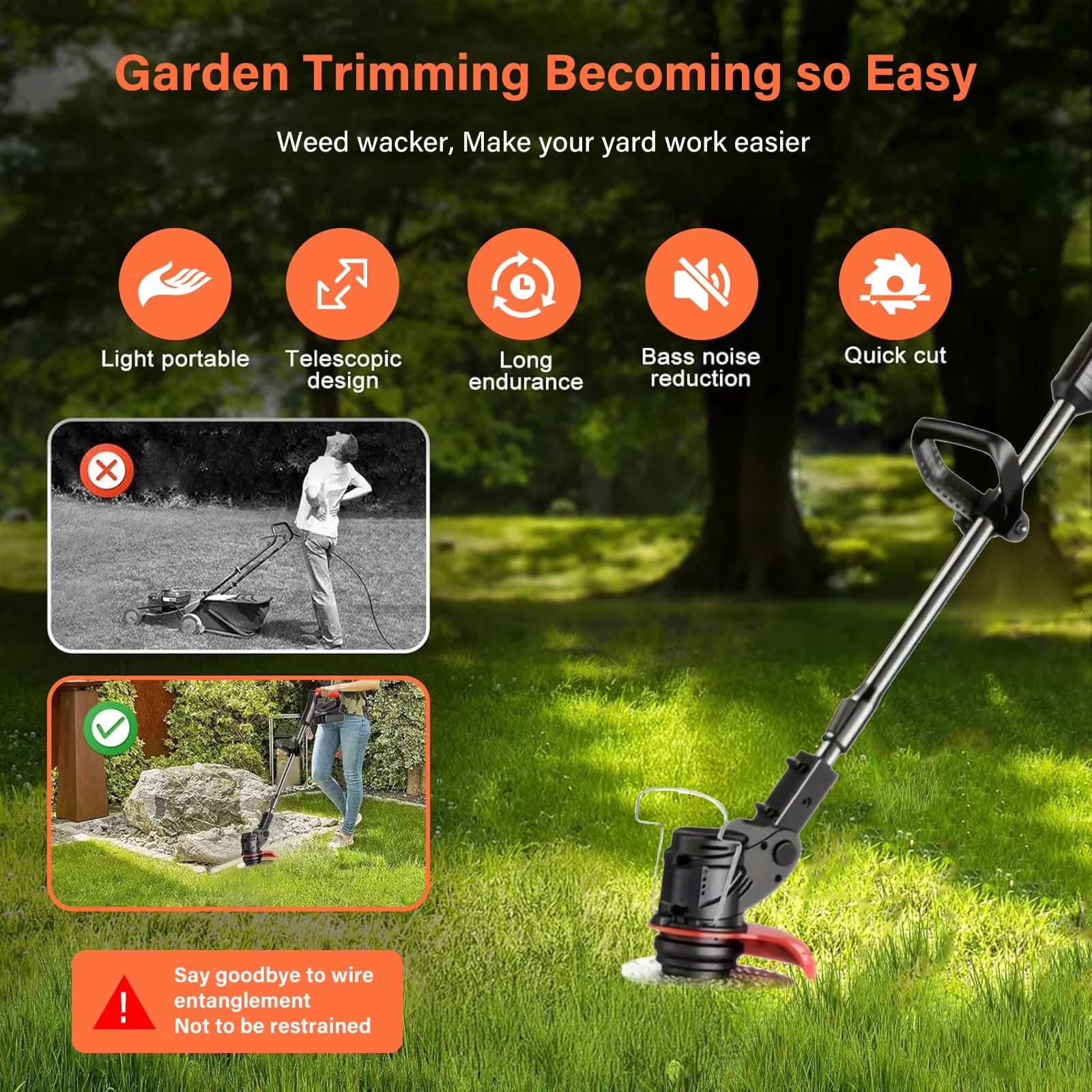 String Trimmer Innovative with Battery, Adjustable, Cordless Lawn Mower - Black Model 94C0DC