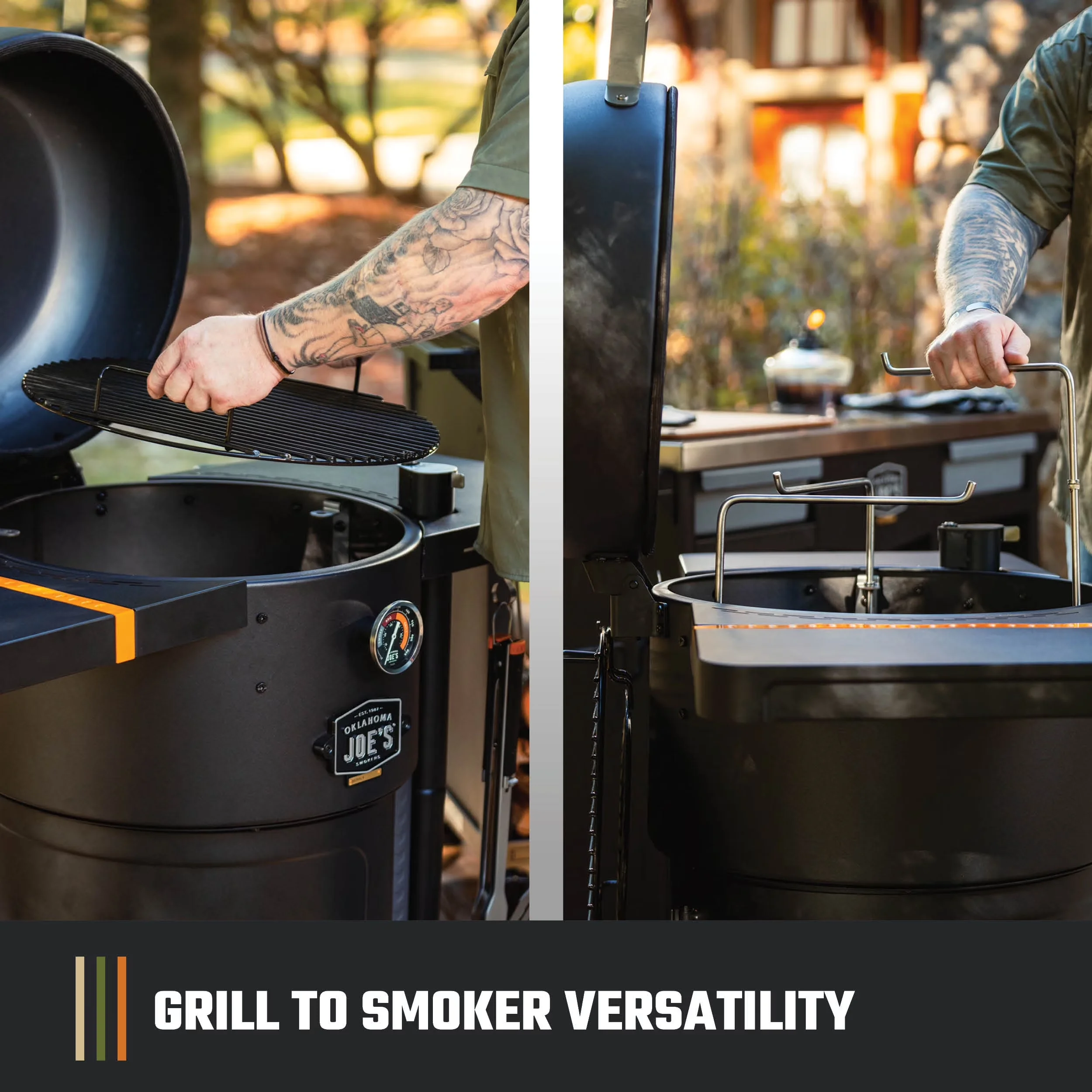 Smoker Reliable with Tool Holder, Grease Pan - Heavy Duty Steel Black Bronco Model 3F86CC