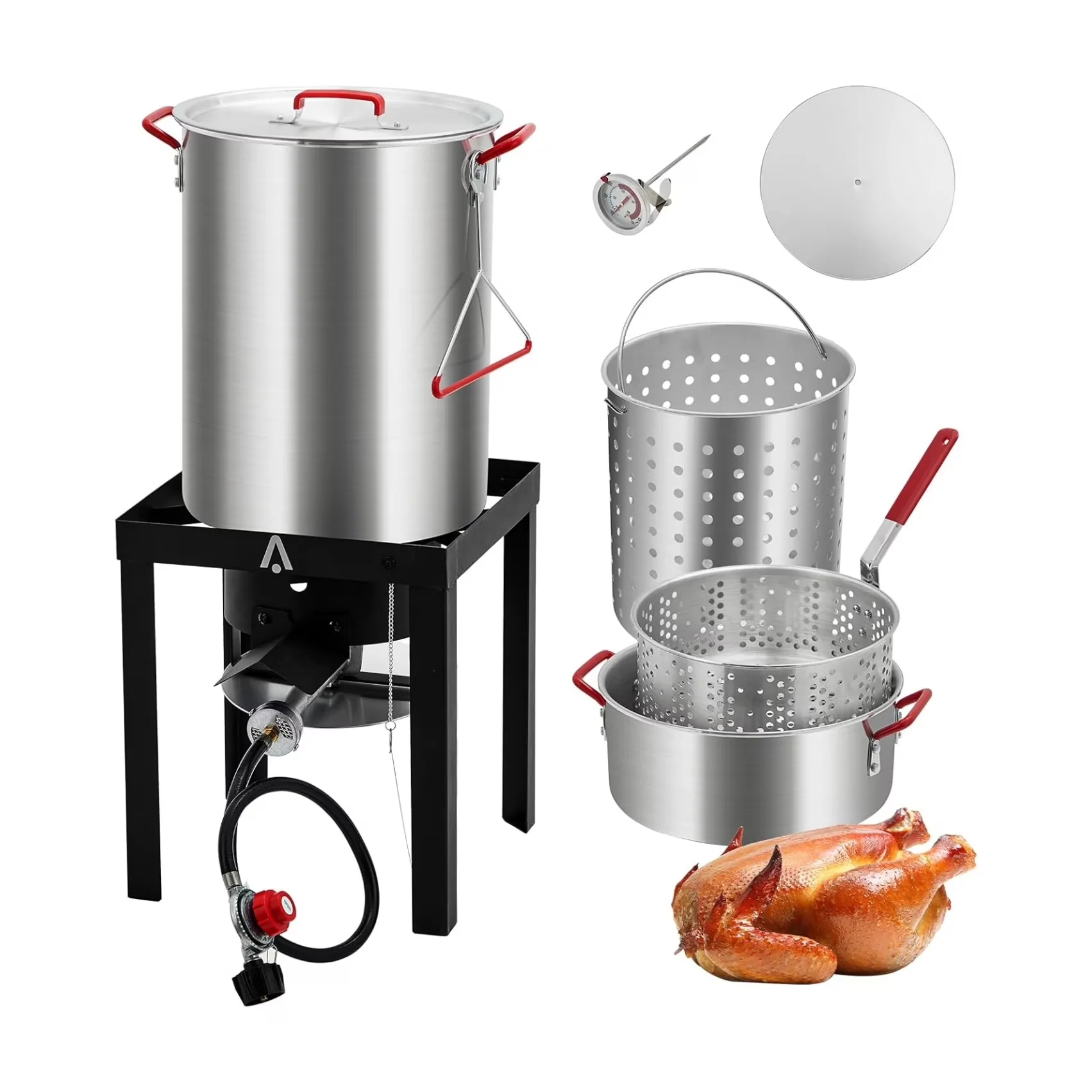 Outdoor Fryer Quality with 50000 BTU, Adjustable Regulator, Model Name: Seafood Boil Pot - Aluminum Black Model FE6B28