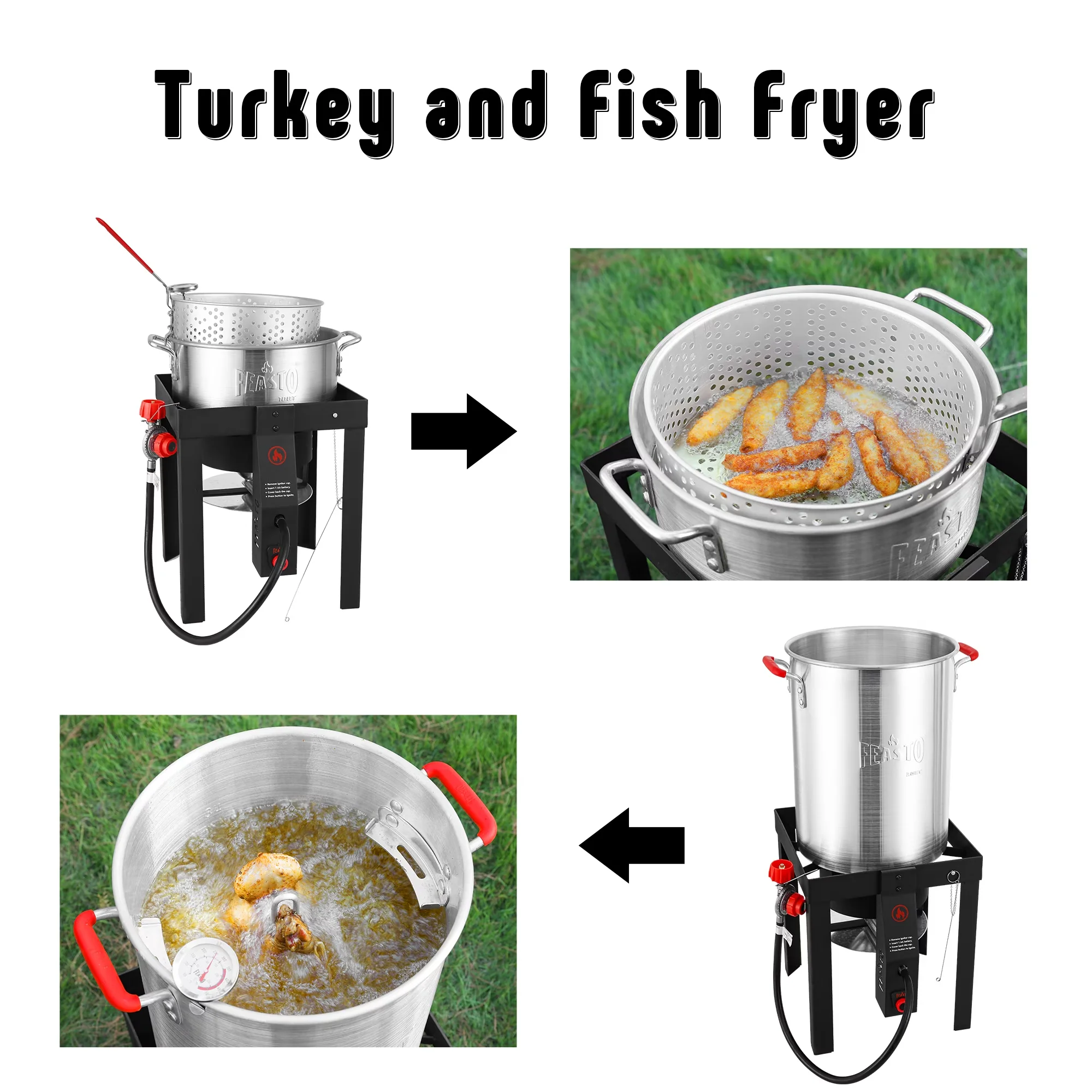Premium Outdoor Fryer with 55000 BTU, 30 qt 55000 BTU Aluminum Turkey Kit - Aluminum Silver, Black, Multicolor Model BAA79F
