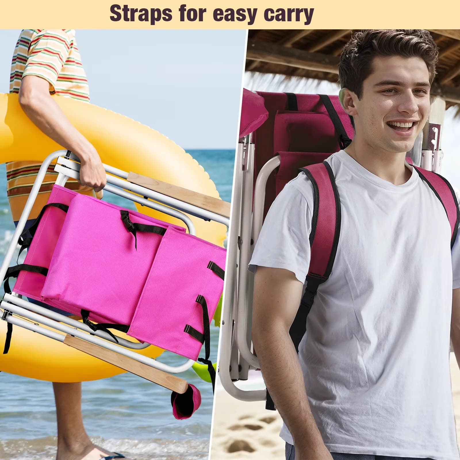 Reliable Beach Chair with Adjustable, Water-Resistant - Pink for Camping, Travel Model 836A88