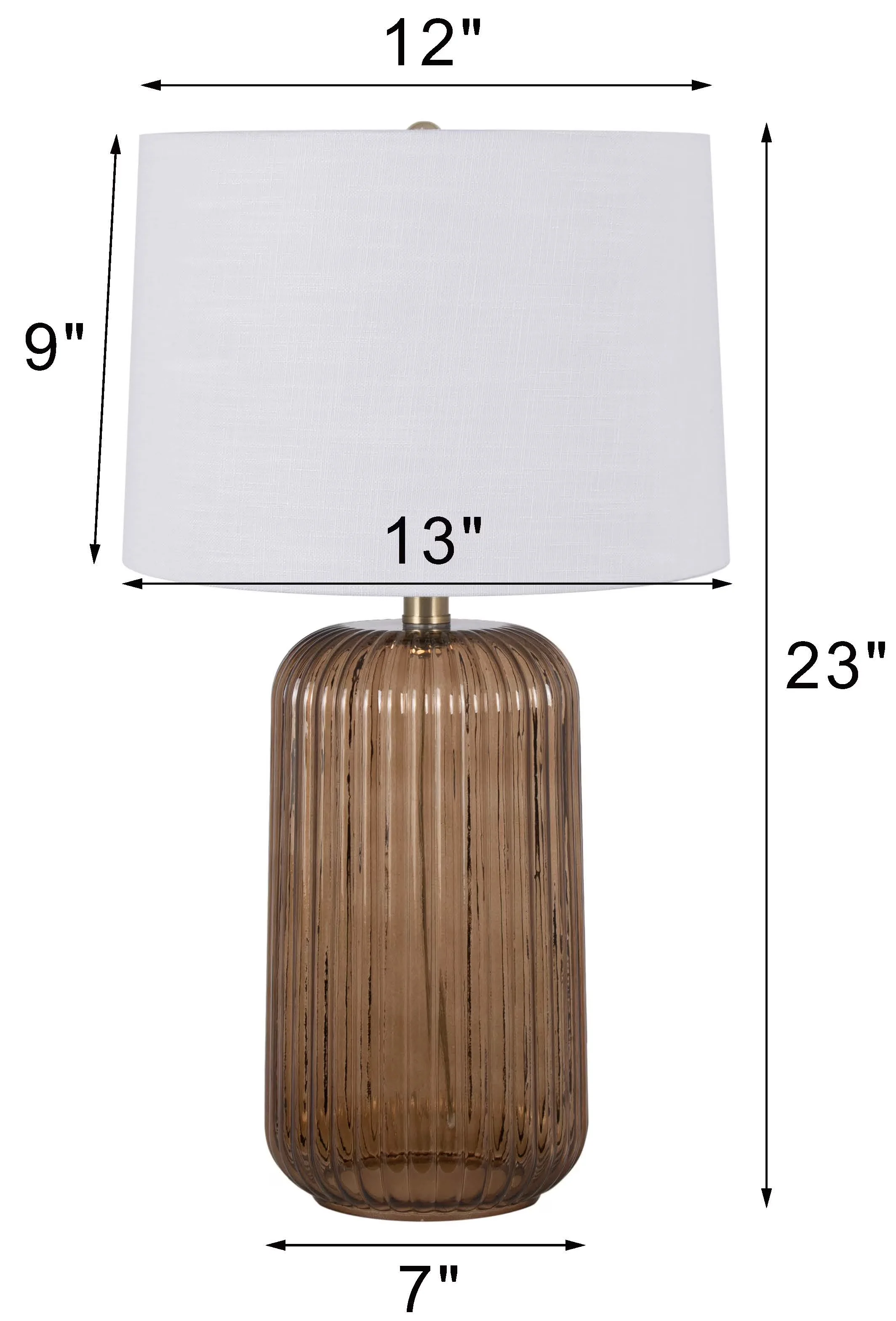 Sleek Table Lamp with Standard Lamps, White Shade and Brown Finish - Brown Glass Model 24E152
