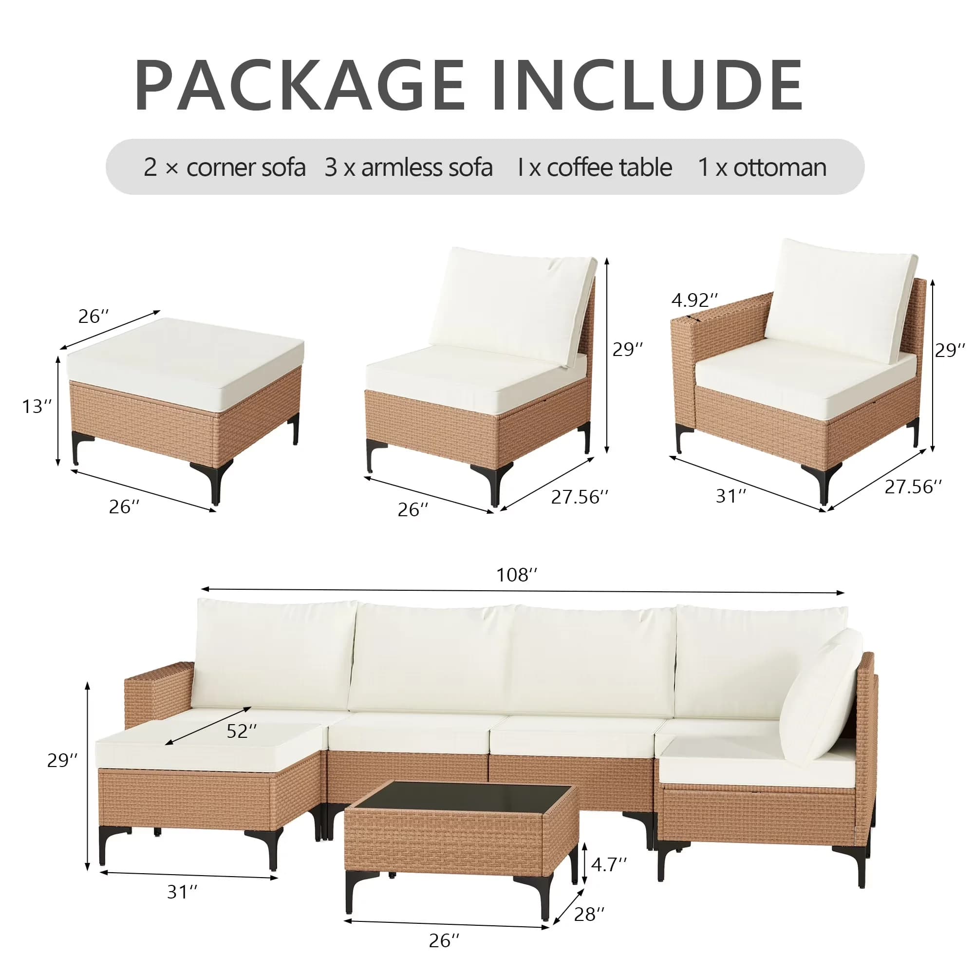 Reliable Patio Conversation Set with Beige, Wicker Furniture - Beige Wicker, Steel, Pe Rattan Model 4C3EBE