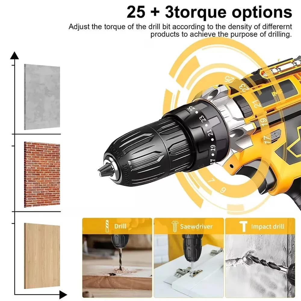 Essential Drills Driver with Battery, 21V, 2 Battery - Yellow for Home, Garden Model 05DFC7