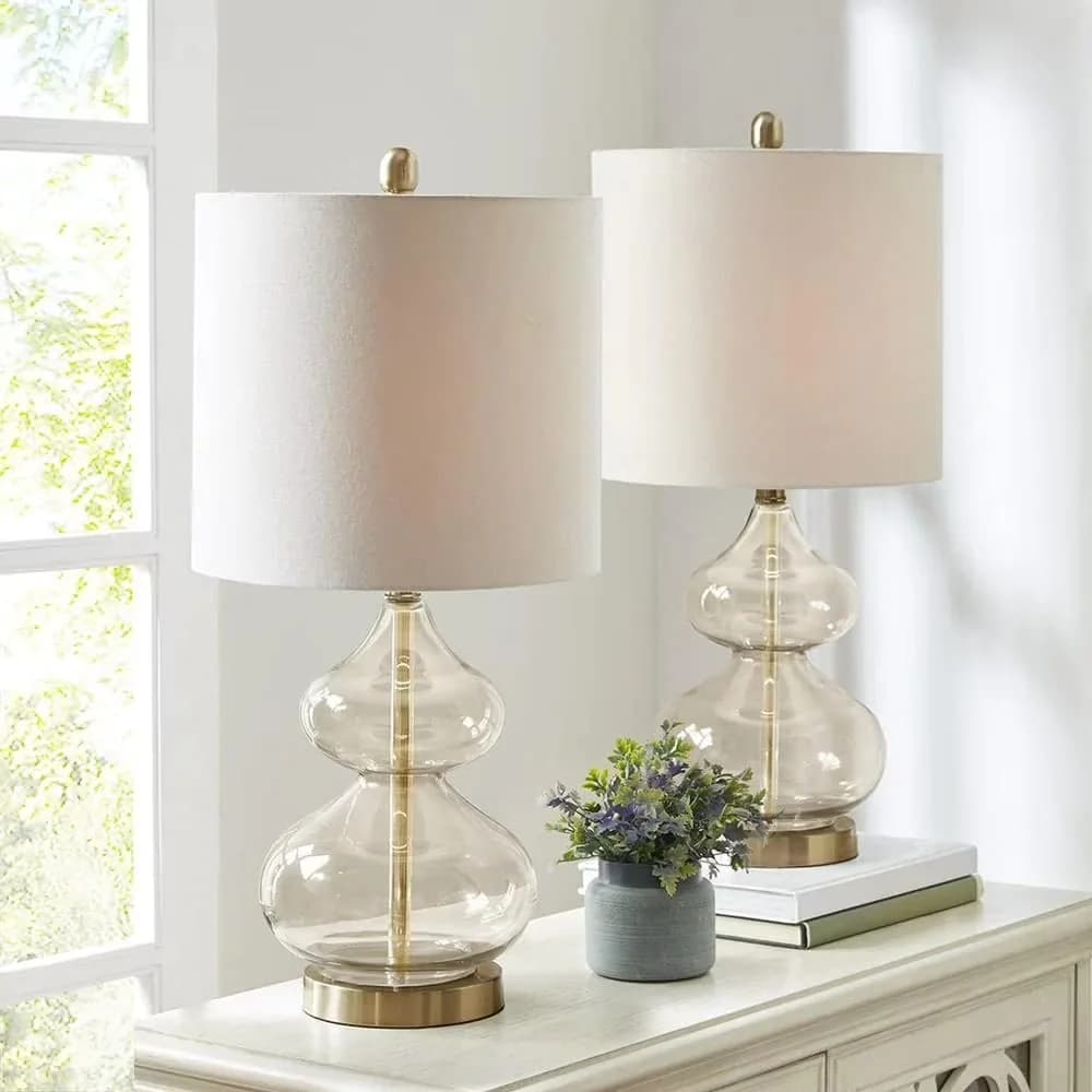 Table Lamp Quality with Incandescent, Contemporary, Set include 2 Table Lamp - Gold Glass Model F78936