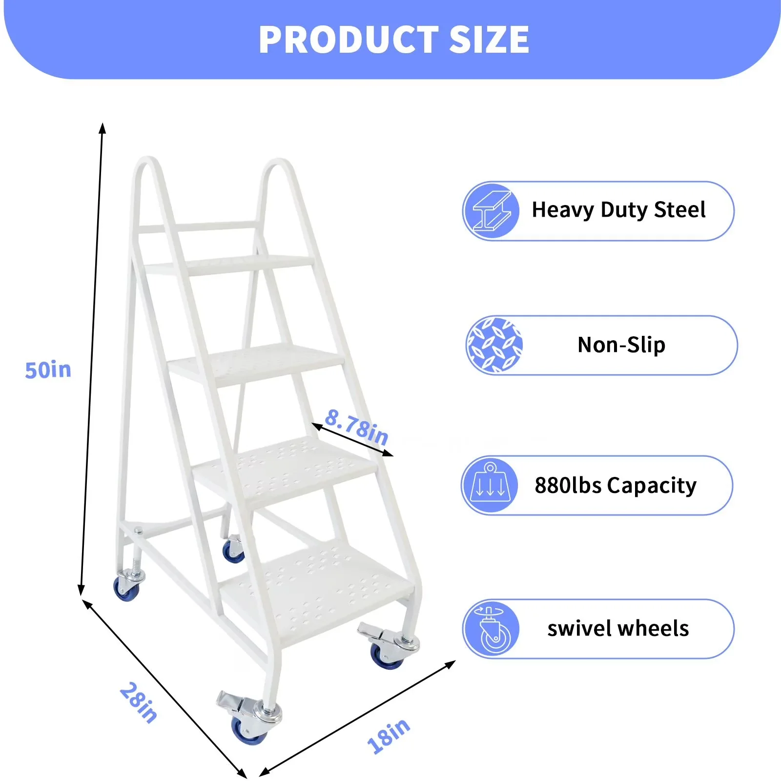Sleek Ladders And Step Stool with Anti-Slip, Stackable - Heavy-Duty Cold Rolled Steel Silver Model 495644