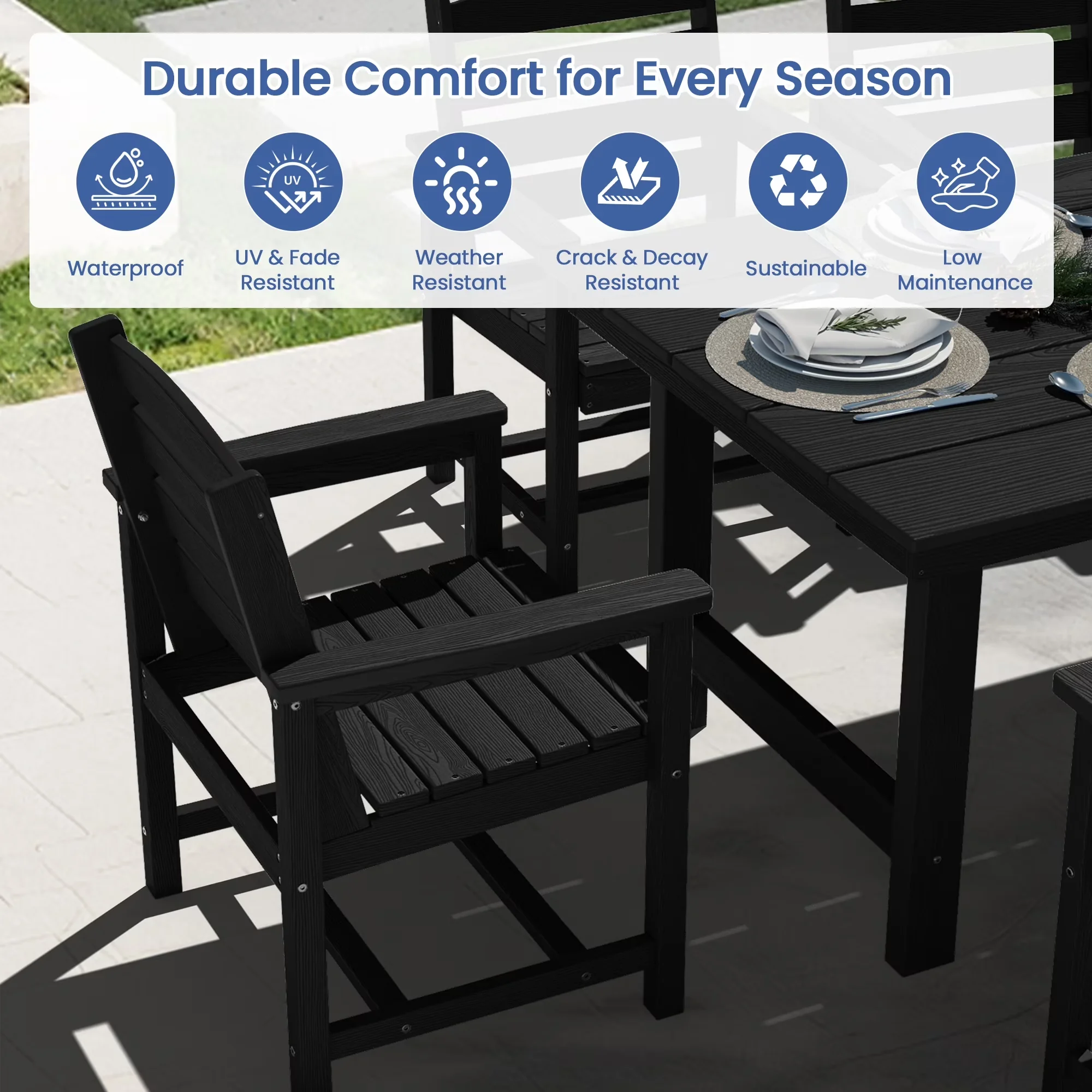 Patio Dining Set Efficient with Weather-Resistant, Waterproof, Rust Resistant - Black Hdpe Model C278BD