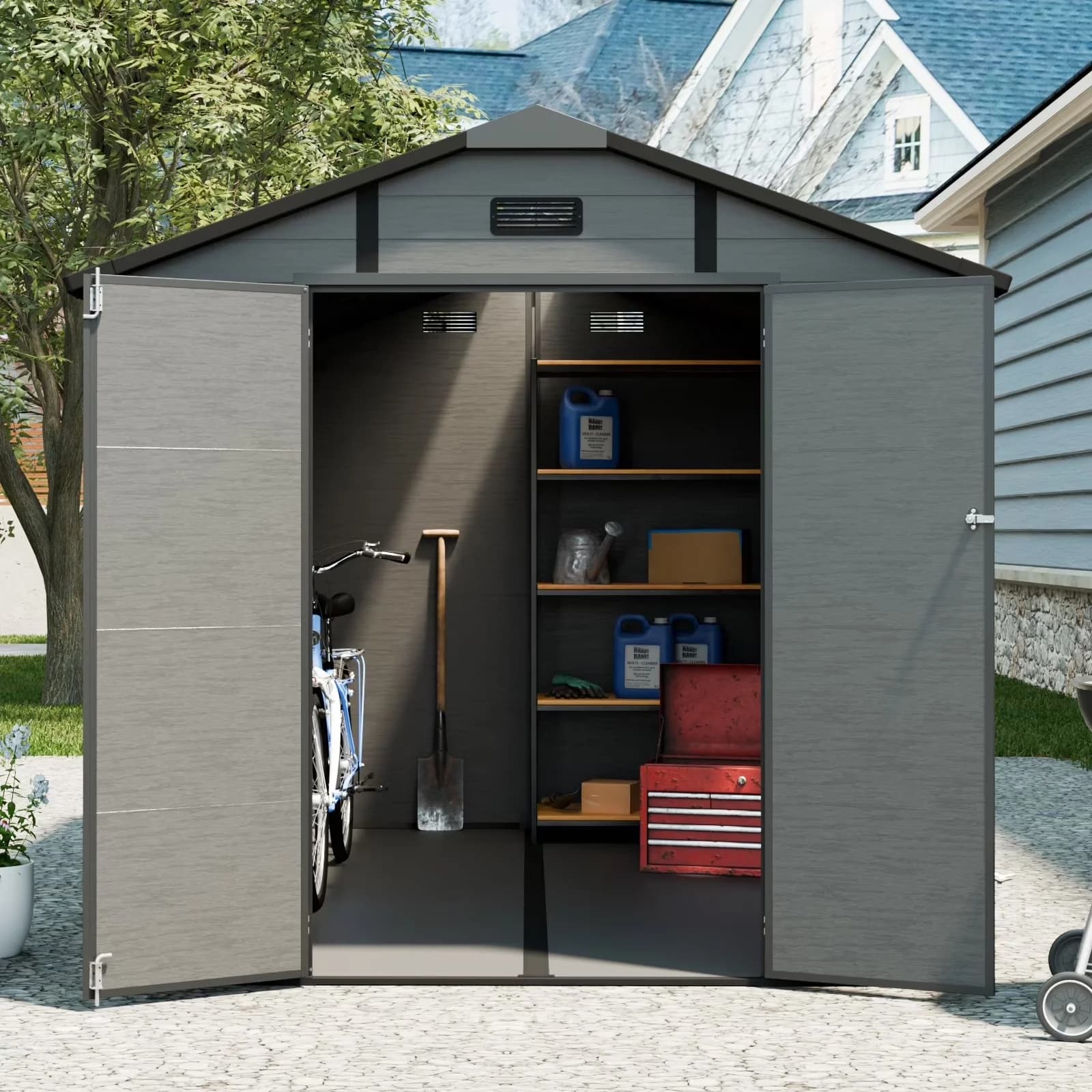 Shed Efficient with Rust Resistant, Lockable Door, Uv Resistant - Dark Gray Plastic,Polypropylene for Garden Model 71F679