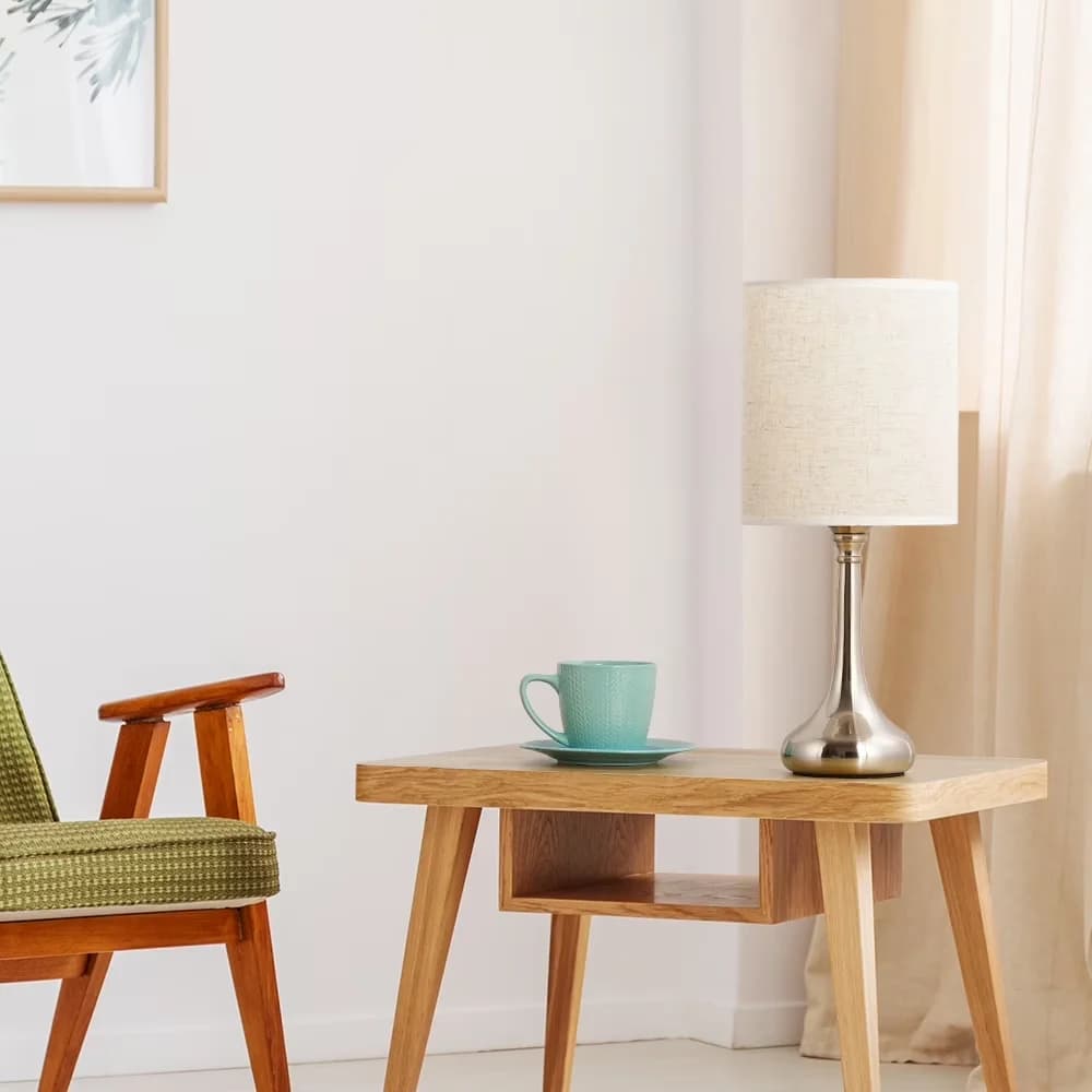 Lamp Quality with Incandescent, Modern, Bedside Lamps - Wooden Holder White Model 334FEA