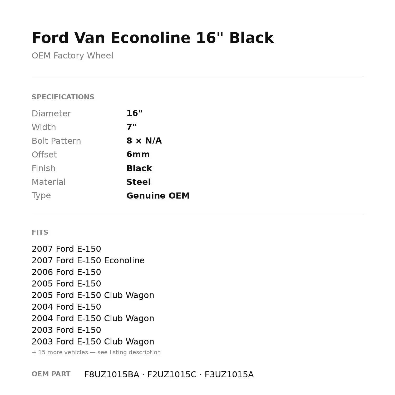 Professional Wheels And Rim with Year(s) :2007-1992, 14-day returns - Steel Black Model 78C6CE