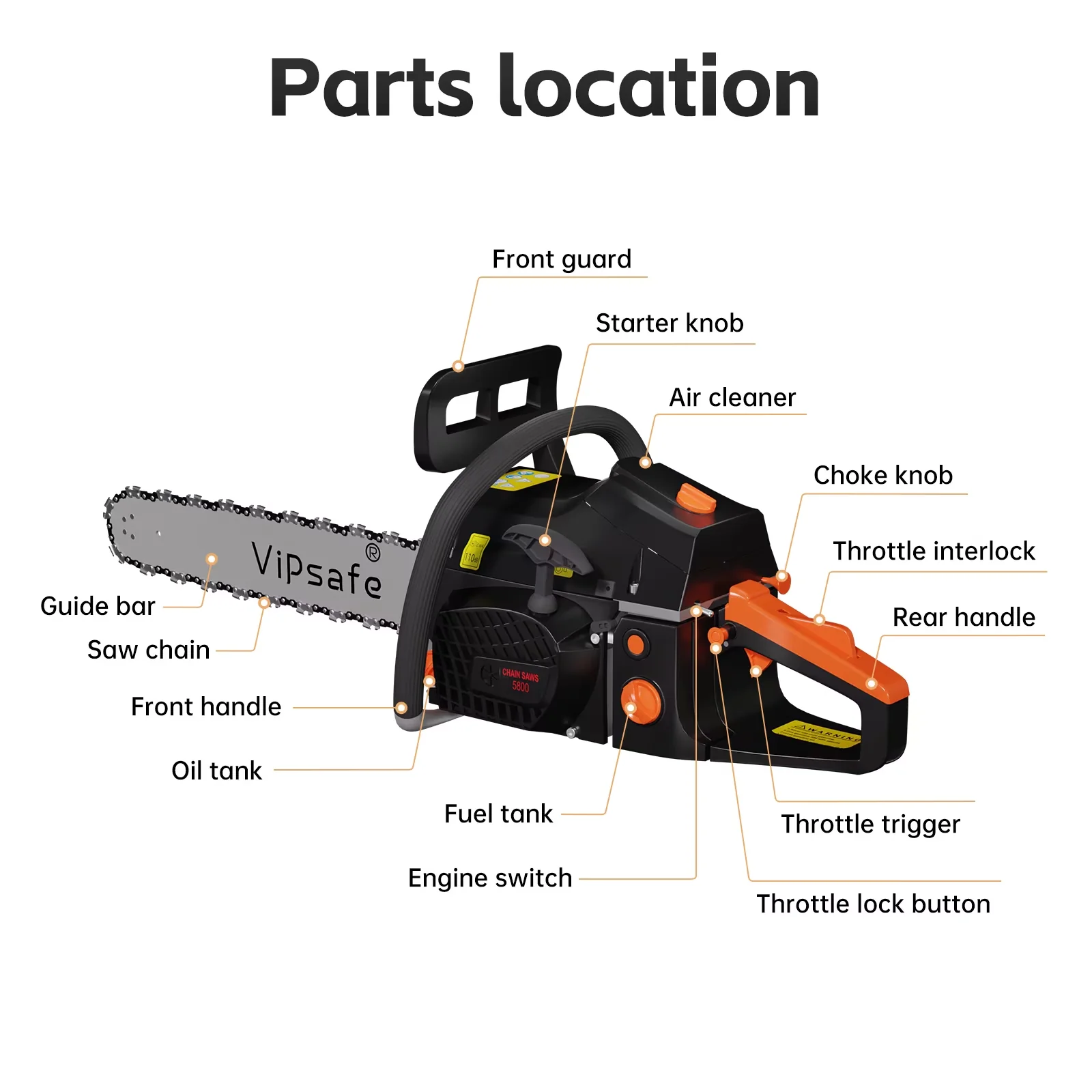 Efficient Chainsaw with Anti-Vibration, 2-Cycle Engine, Chain Brake - Balck & Red Model 9BFA13