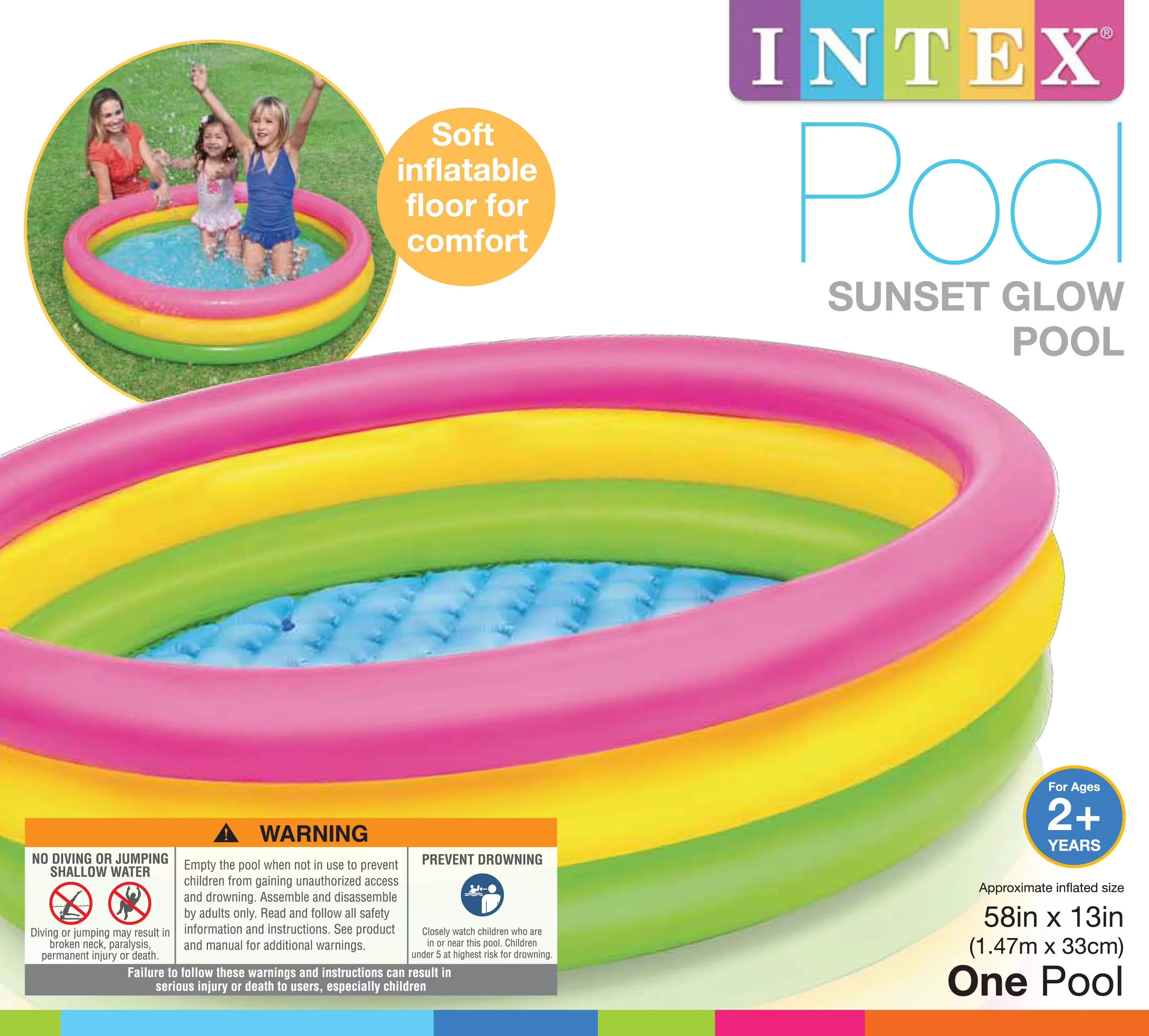 Inflatable Pool Premium with Fade Resistant, 54 x 12 in. 3-Ring, Ages: 2 and up - Multicolor Model 78D09A