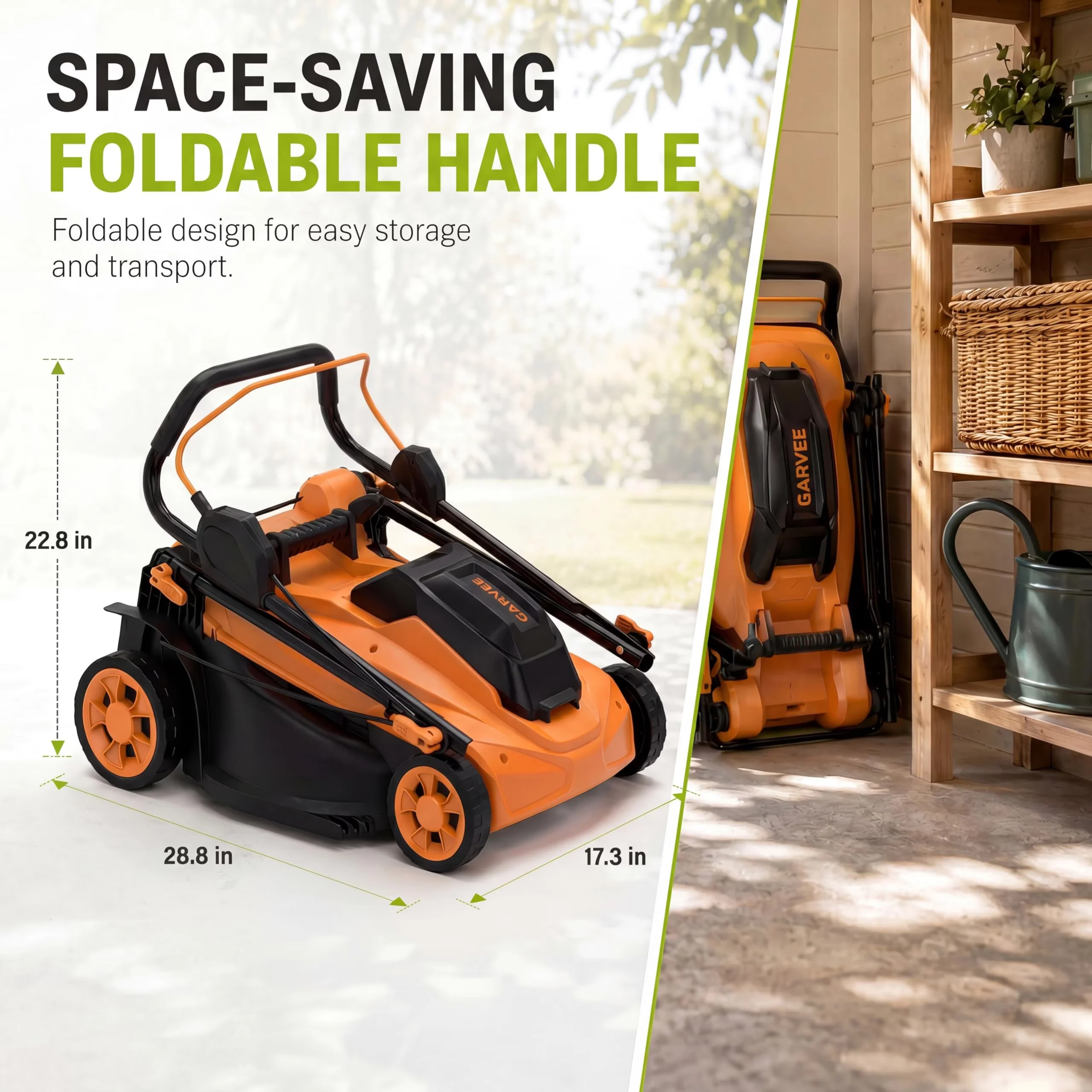 Stylish Push Mower with Battery, 42V, Folding Handle - Orange - Industrial Grade Model 2A4A8F