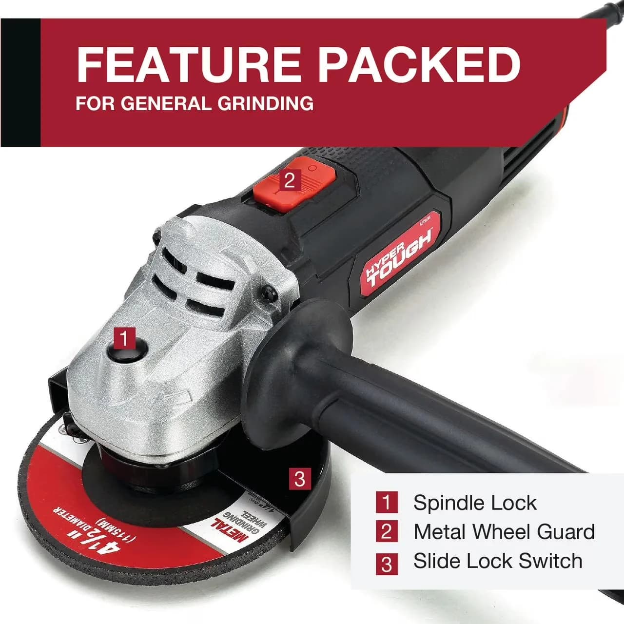 Durable Pro Tool with Compact Design, 6 Amp Corded Angle Grinder, Handle - Model C74EBD