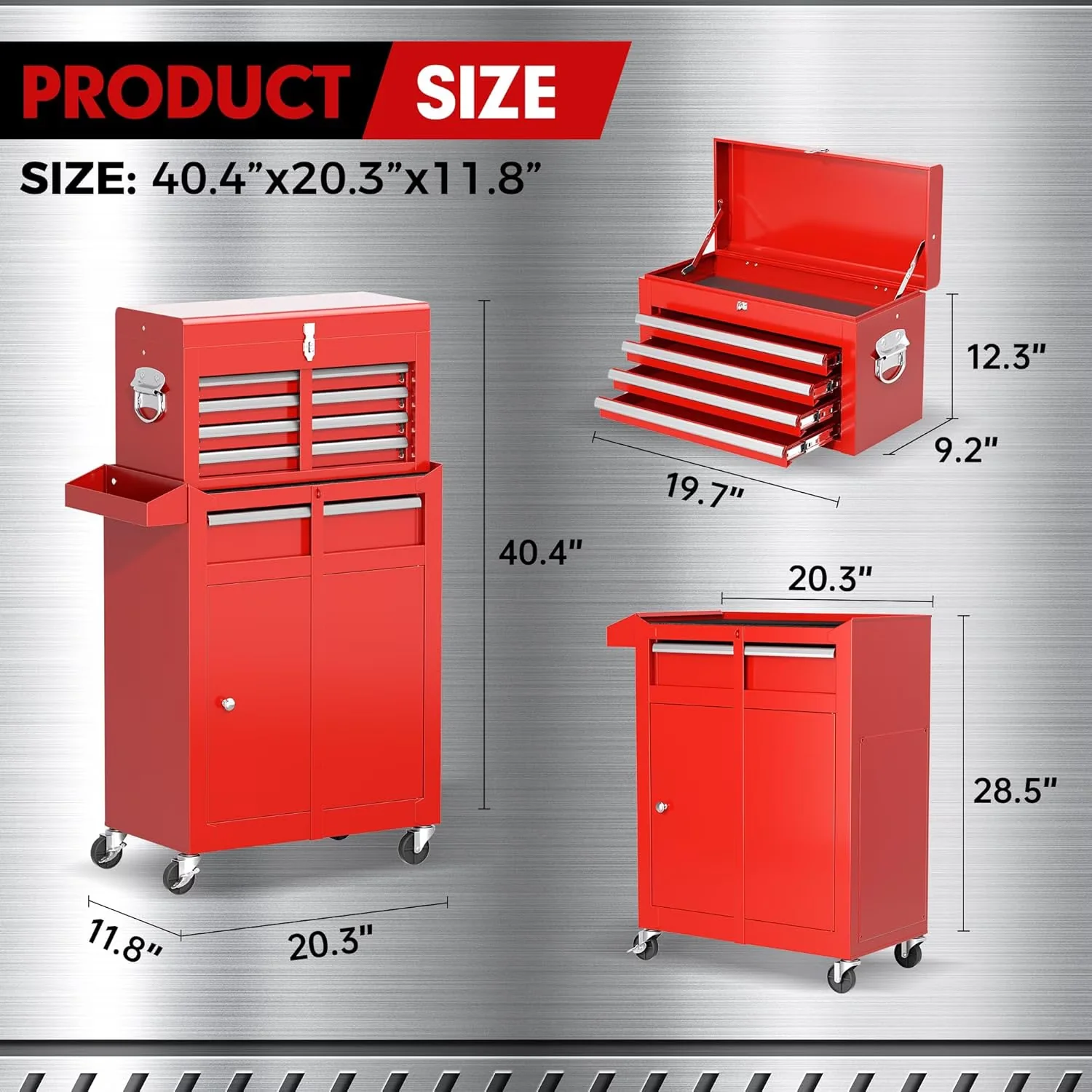 Professional Toolstorage with Lockable, Wheels, Red - Red Metal Drawer Model CC726F
