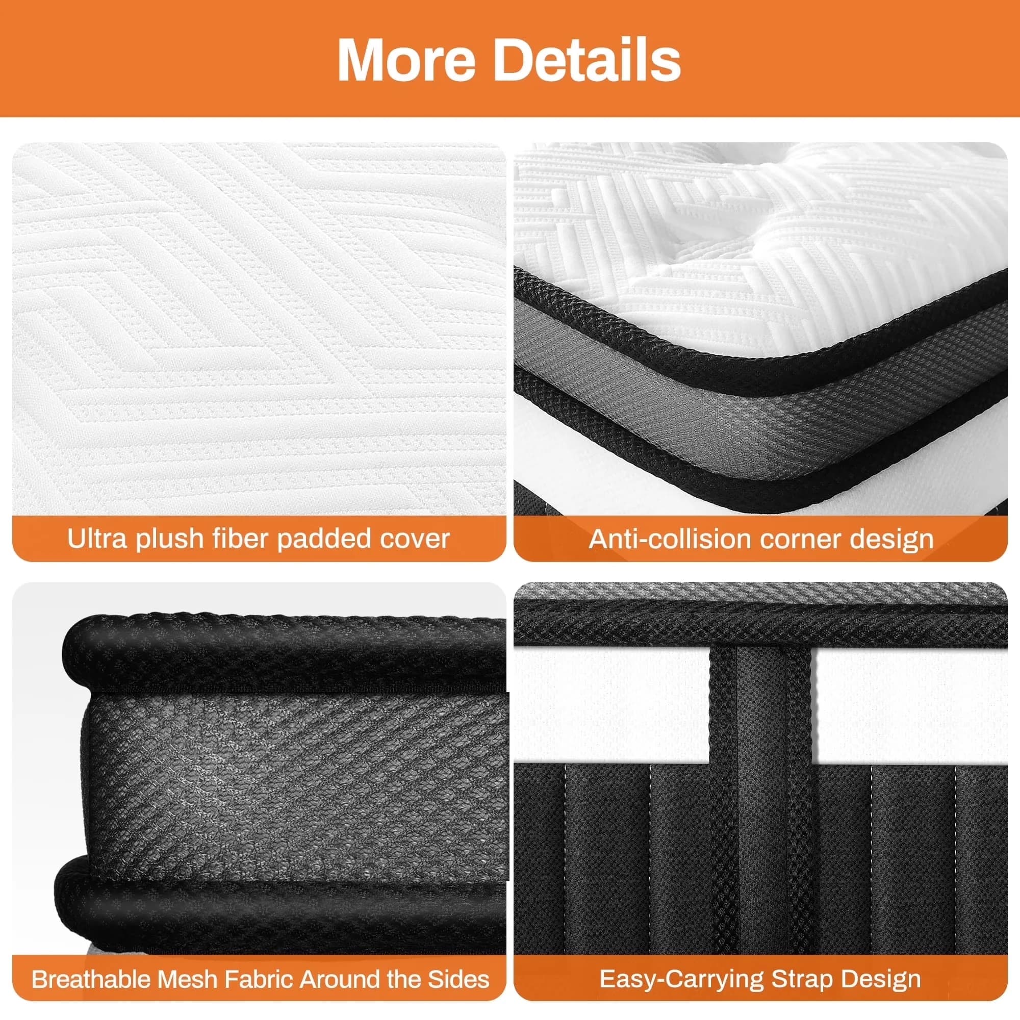 Sleek Mattresses Accessory with Cooling Technology, Mattress-In-A-Box - White Gel Memory Foam,Pocket Springs Model 3D18BA