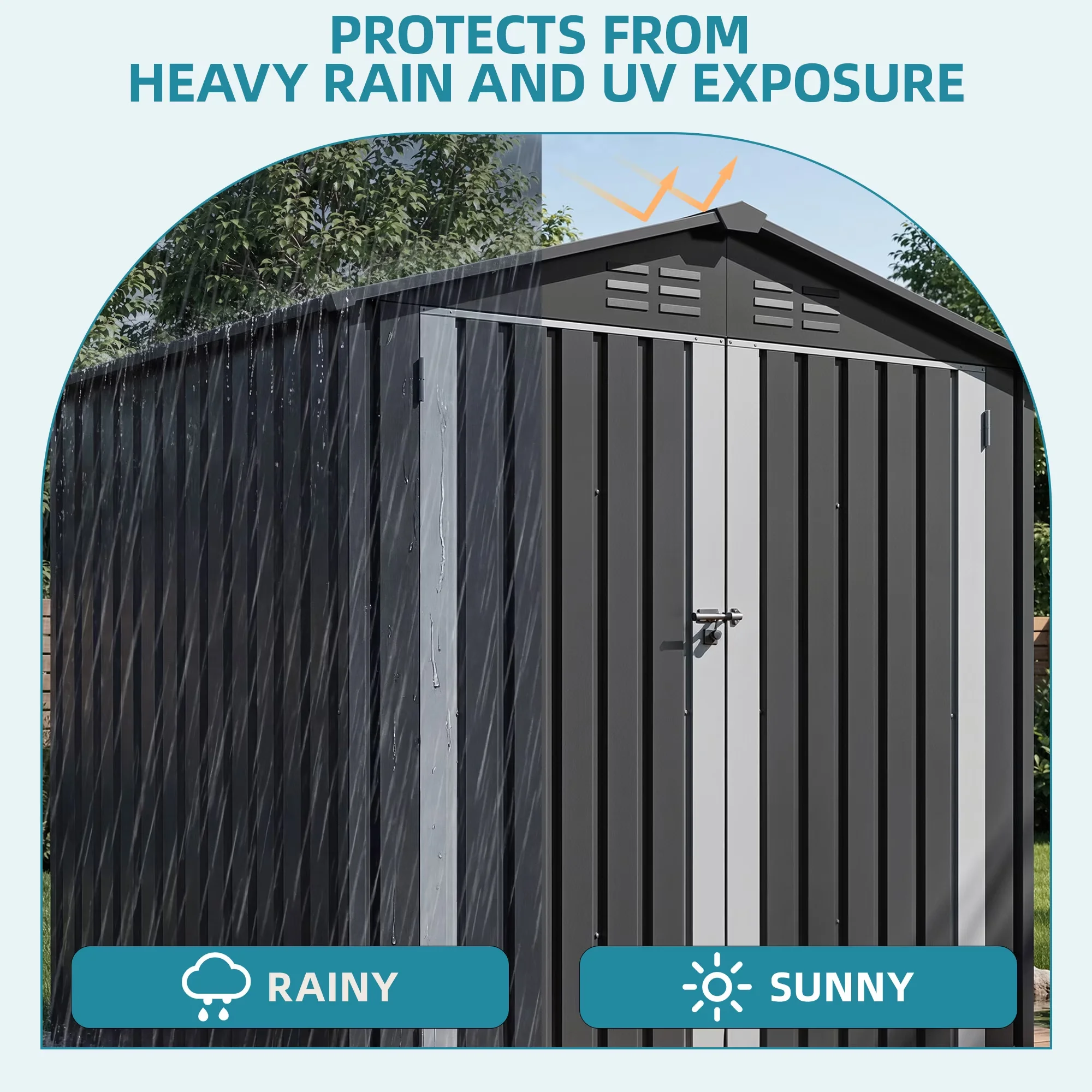 Durable Shed with 6'x4' Steel Outdoor Storage, Lockable Doors & Sloped Roof - Black Metal for Garden, Patio Model 234D25