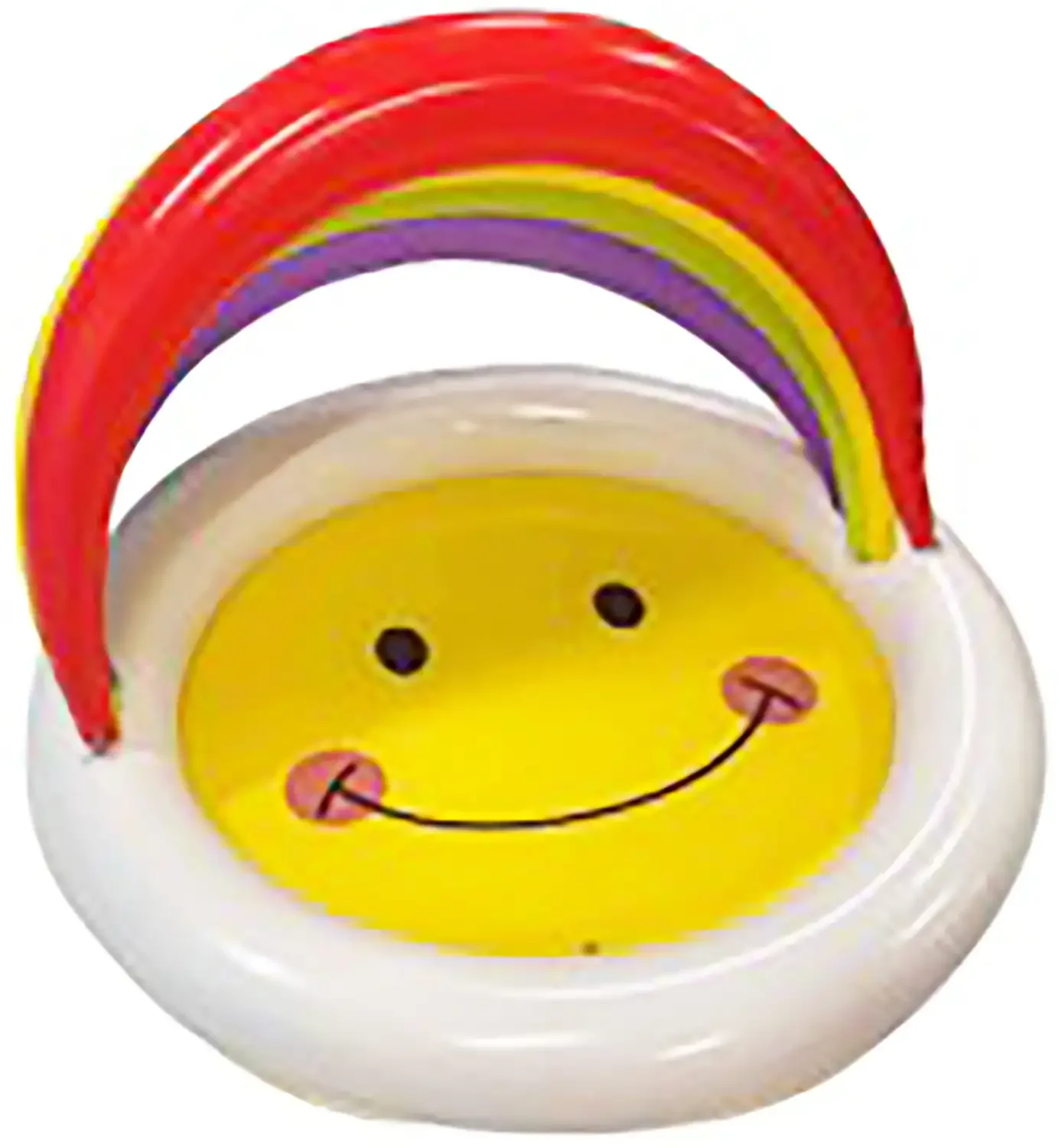 Essential Inflatable Pool with Puncture Resistant, Rainbow Sunshade, 48” x 31” Smiley Kiddie - Red Model 71CFAB