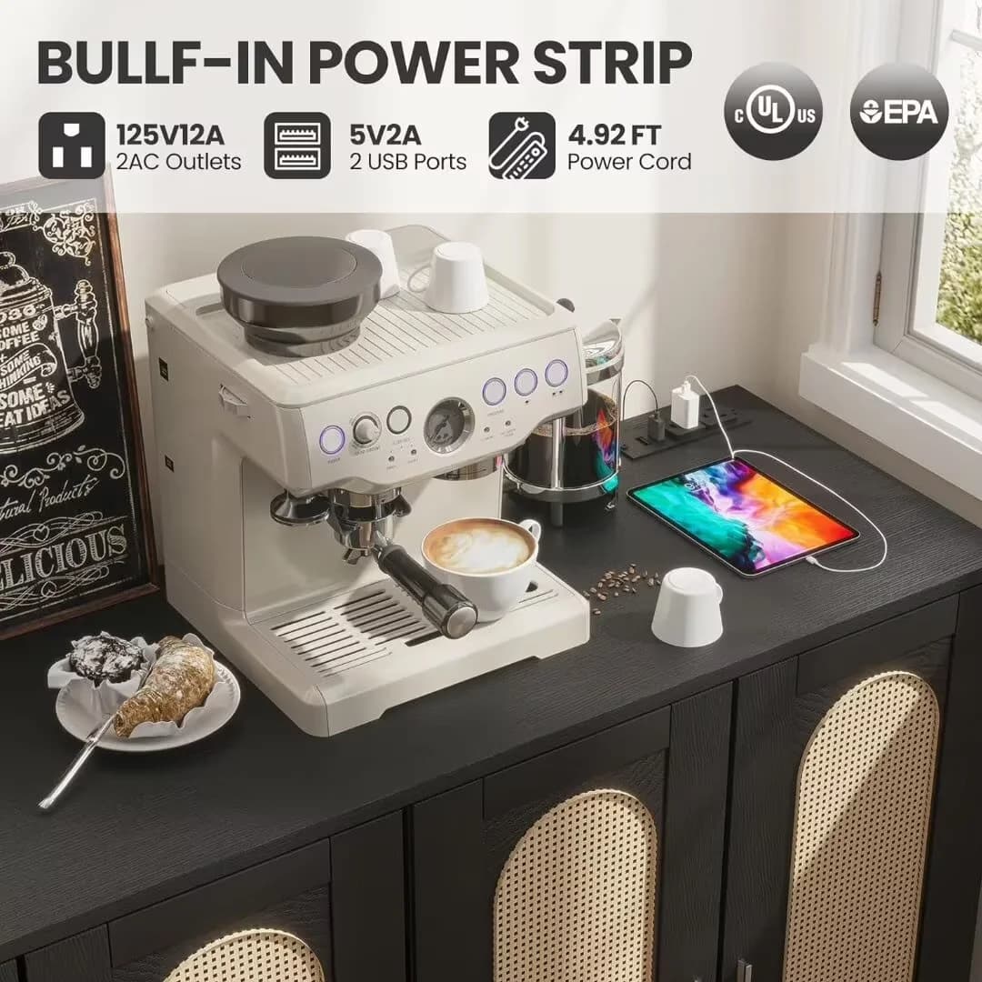 Durable Kitchen Renovation with Power Outlet, Adjustable Shelves, Accent Storage Cabinet - Wood for Living Room Model B4461F