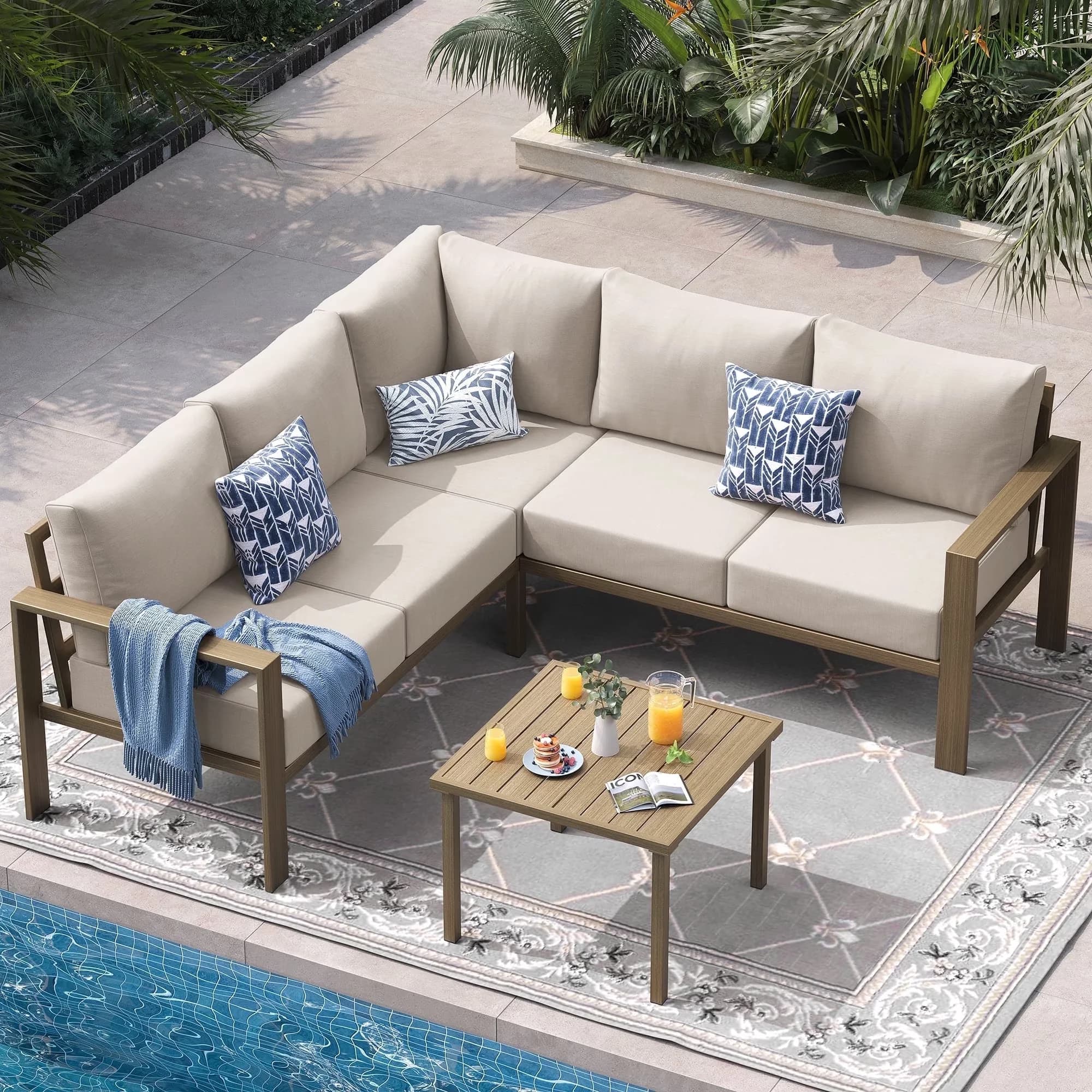Versatile Patio Conversation Set with Weatherproof, 6" Thick Olefin Cushions - Steel for Garden Model 9F63D4