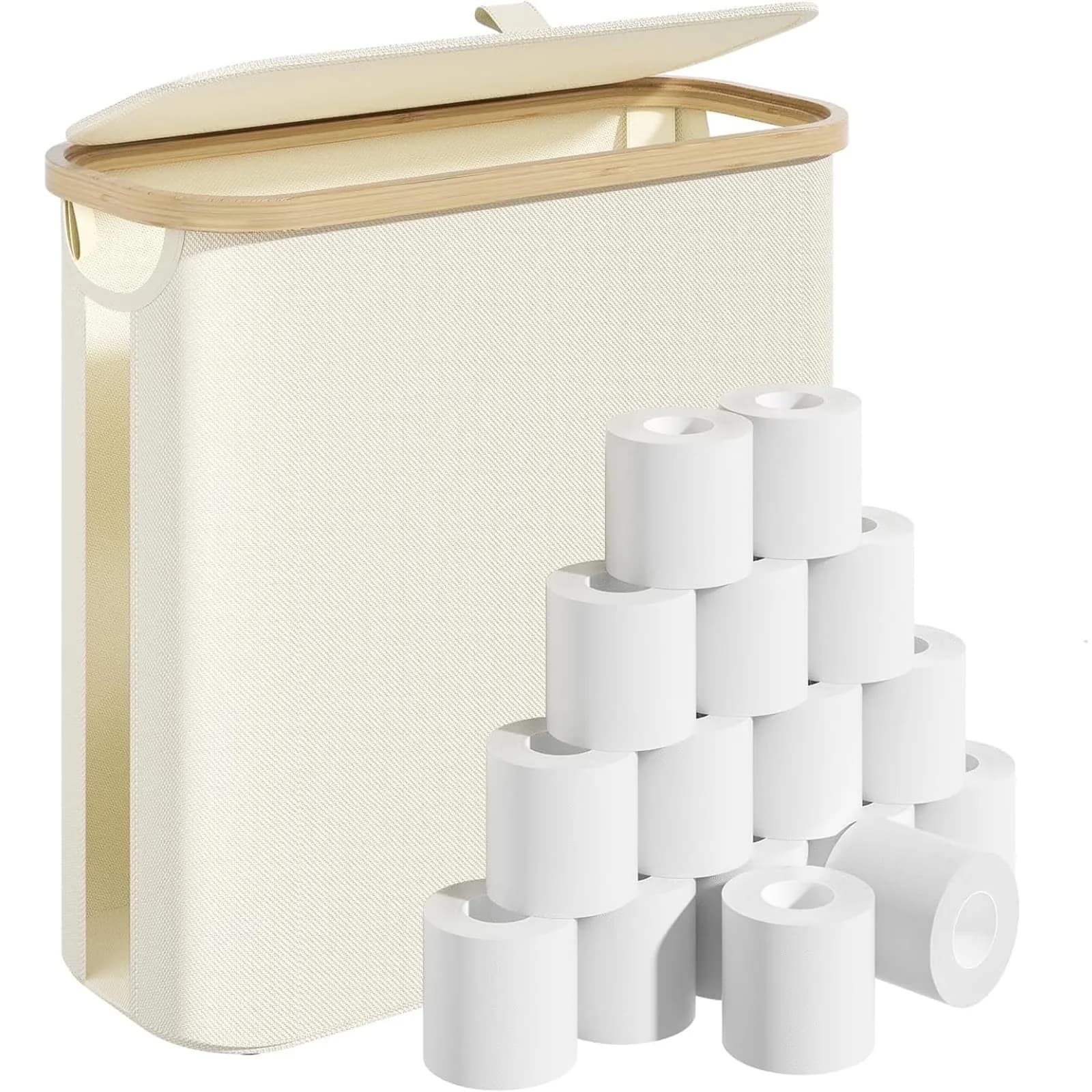 Bathroom Renovation Durable with Extra Toilet Roll Storage, Non-Slip Bottom - White Fabric Model 46C6EF