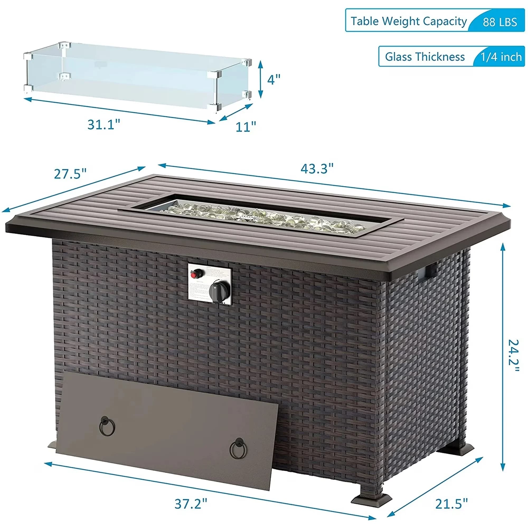 Essential Outdoor Heating with 55000 BTU, Adjustable Flame, Windshield & Weather Cover - Rattan, Aluminium, Metal Brown for Patio, Garden Model 8249D8