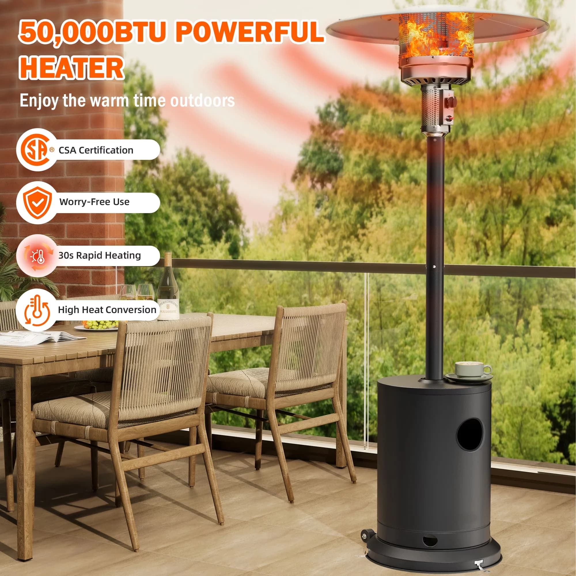 Outdoor Heating Reliable with 50000 BTU, Adjustable Flame, Portable - Silver Model 7263B6
