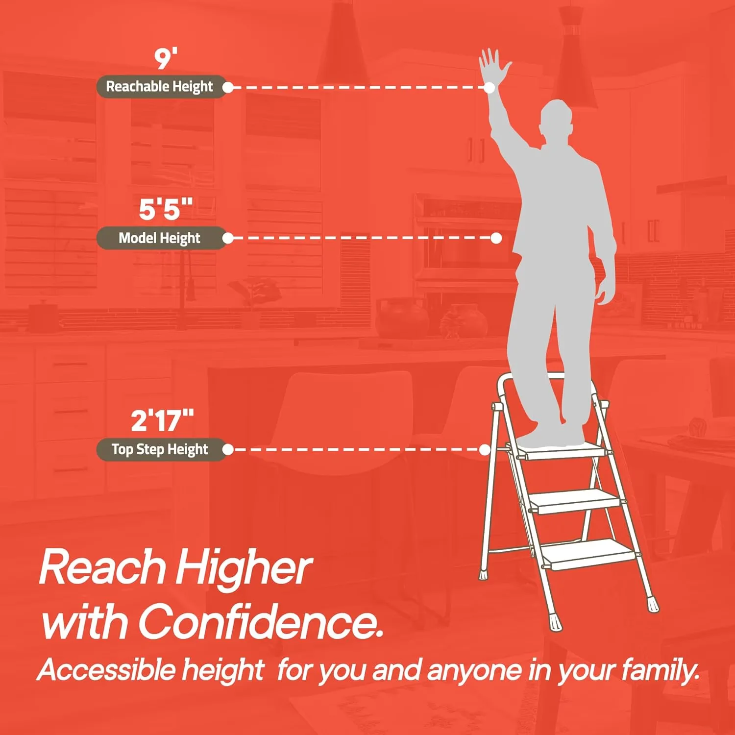 Essential Ladders And Step Stool with Foldable, Anti-Slip Feet & Wide Steps - Alloy Steel White for Home, Kitchen Model 29F3D0