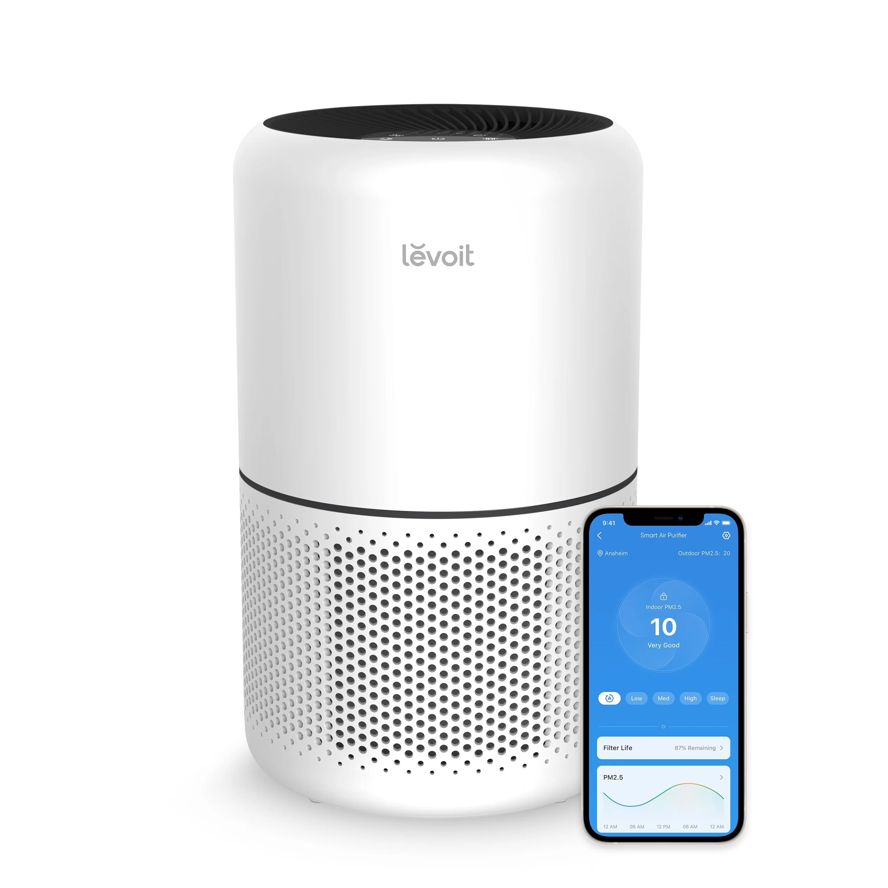 Stylish Air Purifier with Automatic Shut-Off, Variable Speed, Smart Technology Capable - White for Large Model C2E747