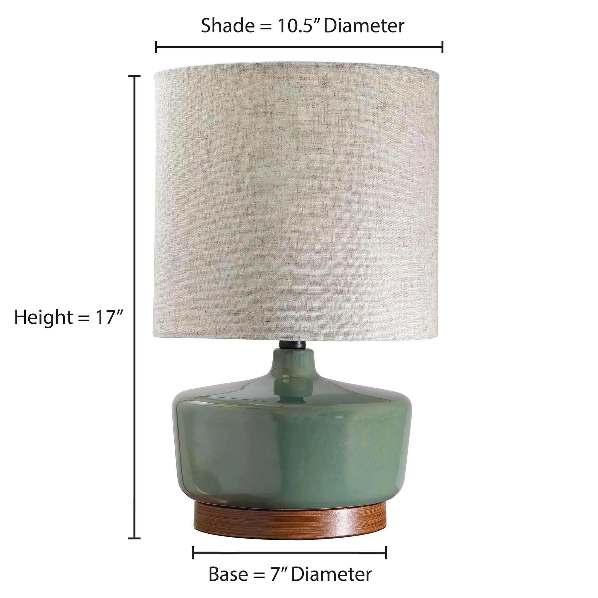 Table Lamp Durable with Incandescent, Mid-Century, Power Outlet - Wood, Ceramic Green Model 43C05C