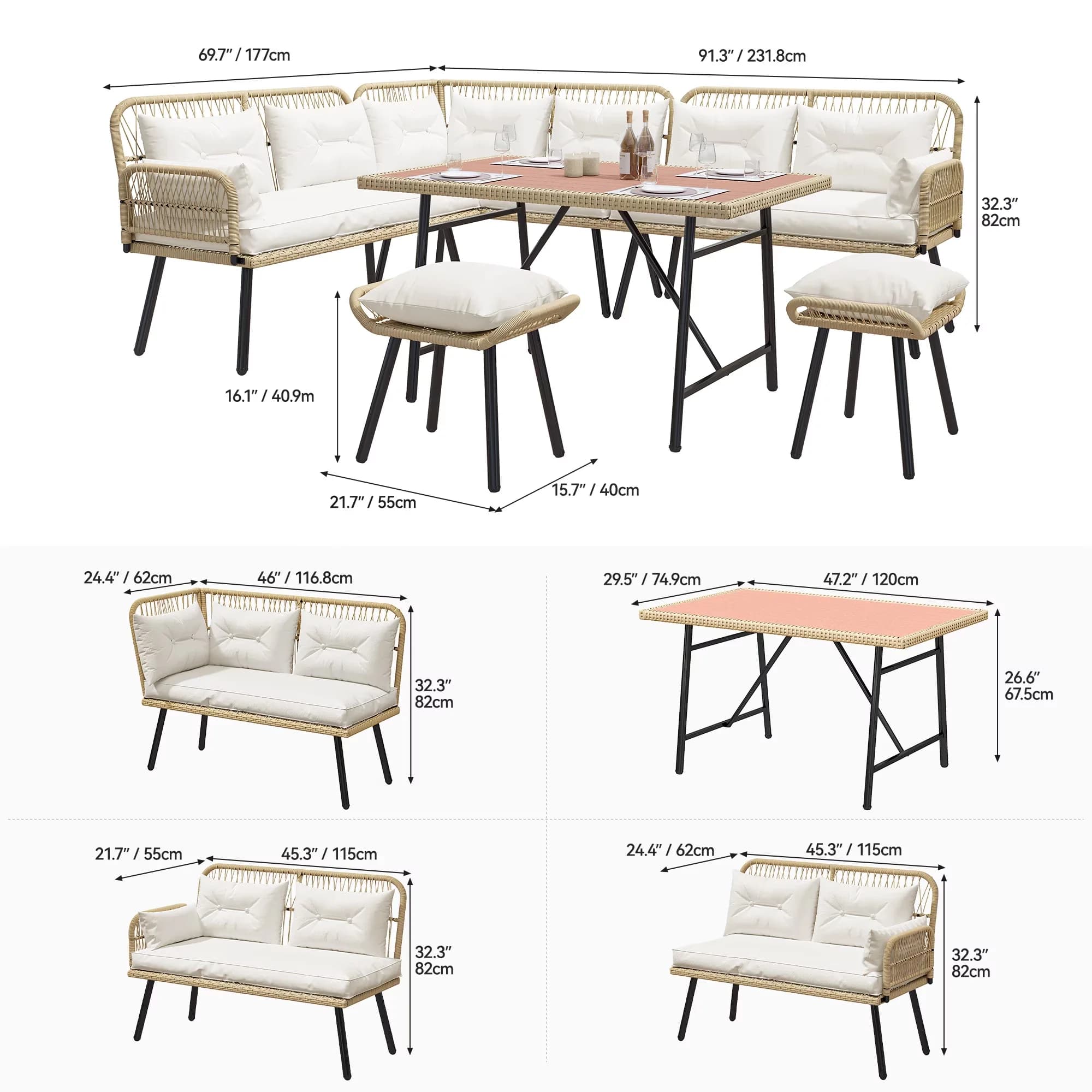 Stylish Outdoor Sofas Sectional with Modern, Sofa, Light Brown Beige - Rattan Beige Model C7FB8F