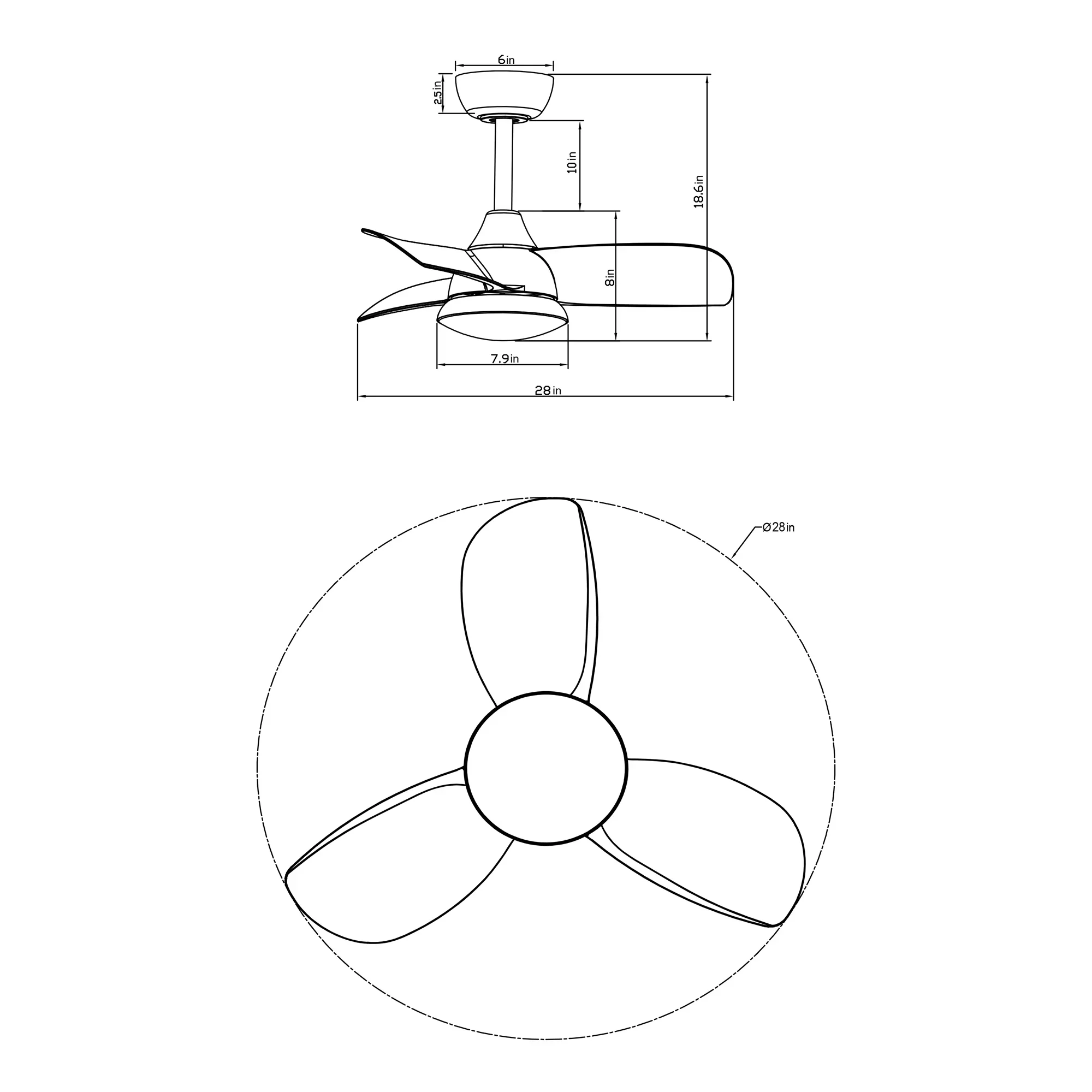 Reliable Ceiling Fan with LED, Reverse Airflow, 28 inch Modern Black LED - Acrylic Black Model 7256B7