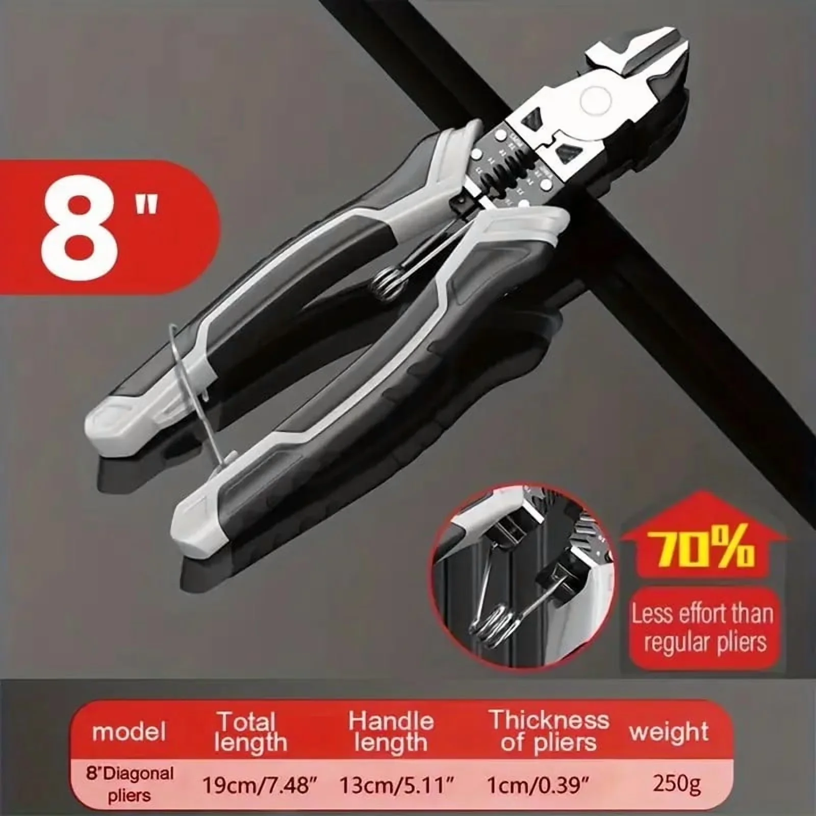 Woodworking Reliable with Comfort Grip, 8 Inch Diagonal Cutters, Wire Stripper Crimper - Red Model 495EF6