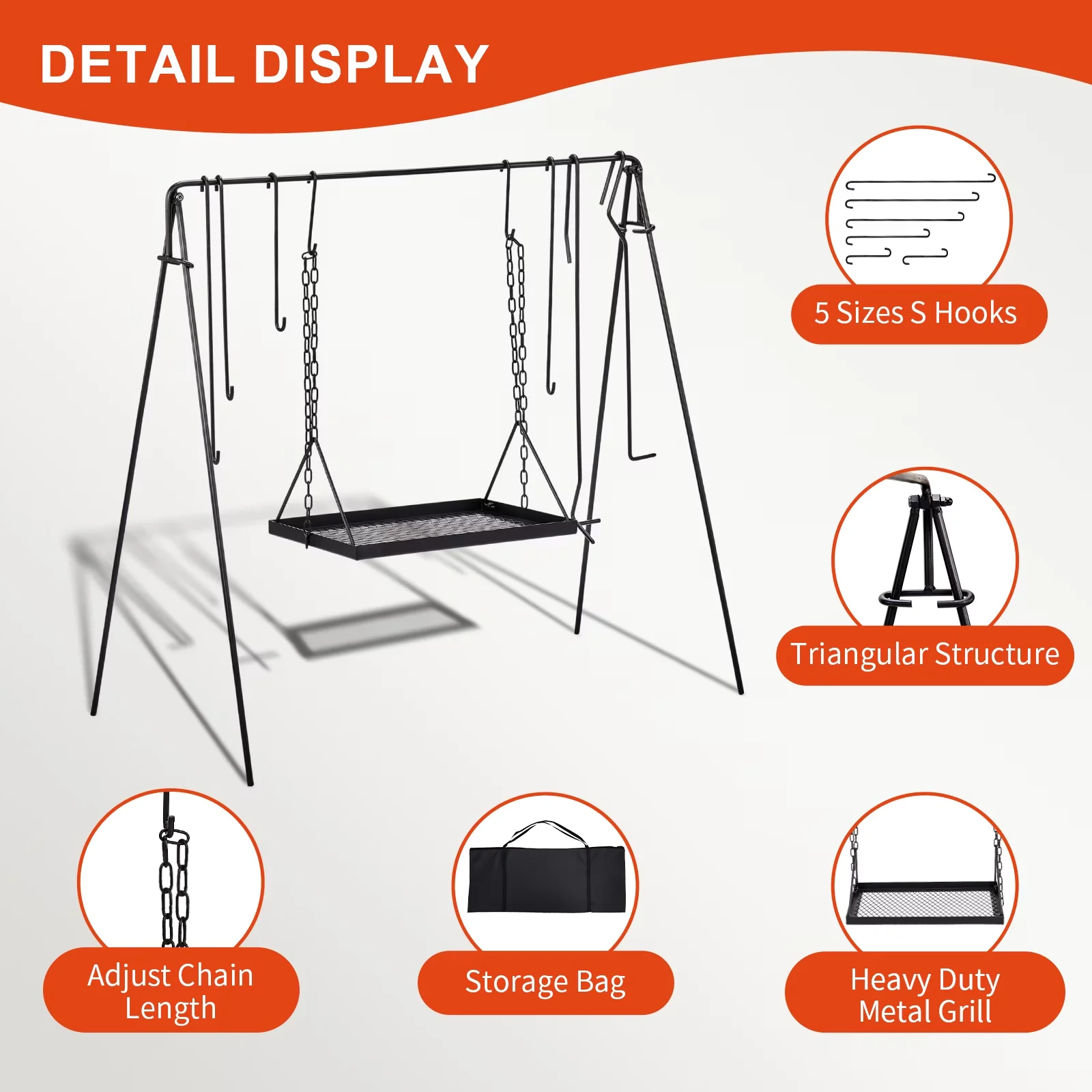 Essential Flat Top Grill with Swing Campfire Cooking Stand, Hooks - Steel Model 811991