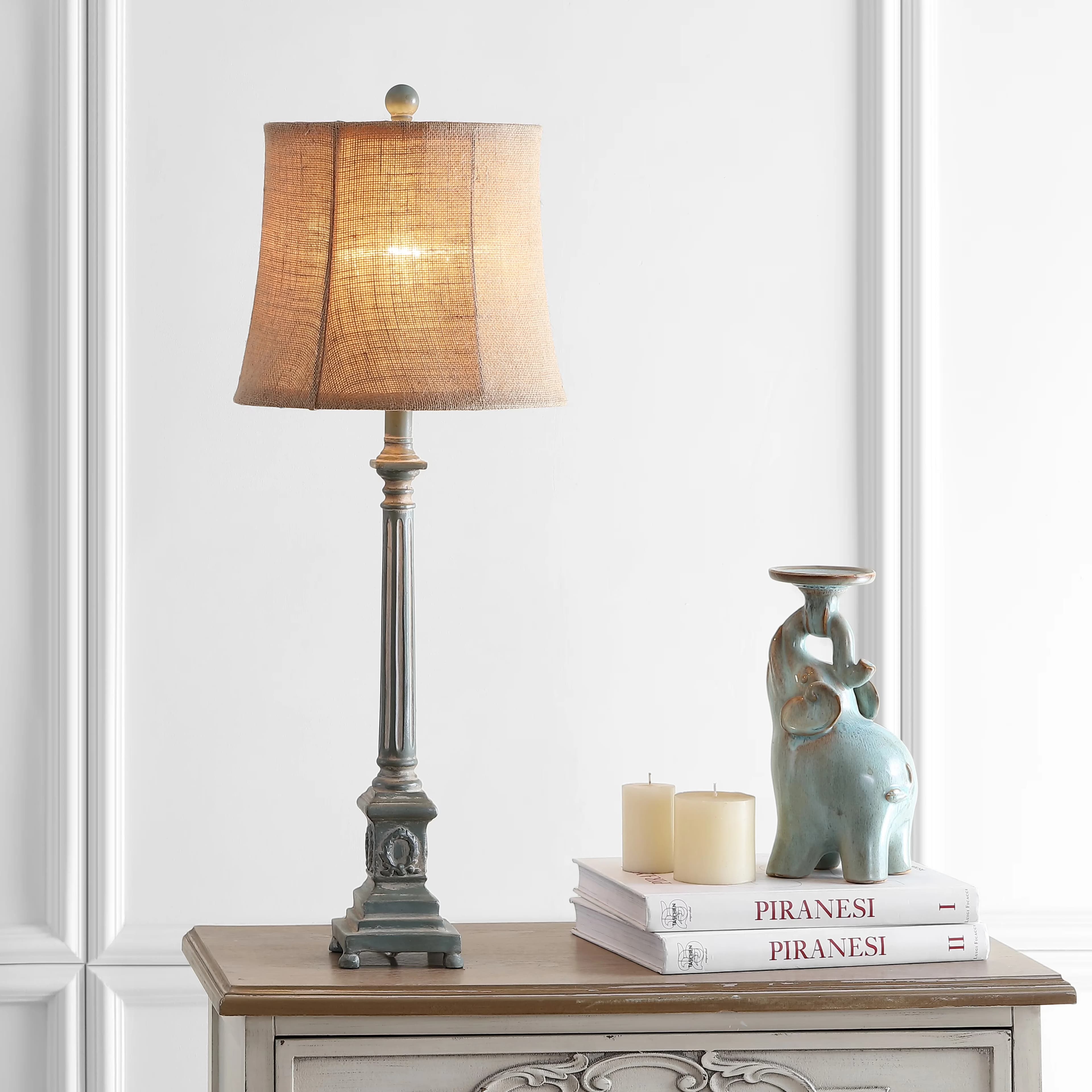 Professional Table Lamp with LED, Energy Efficient, Brown Solid Print Shades - Resin Blue Model 9C3A3C