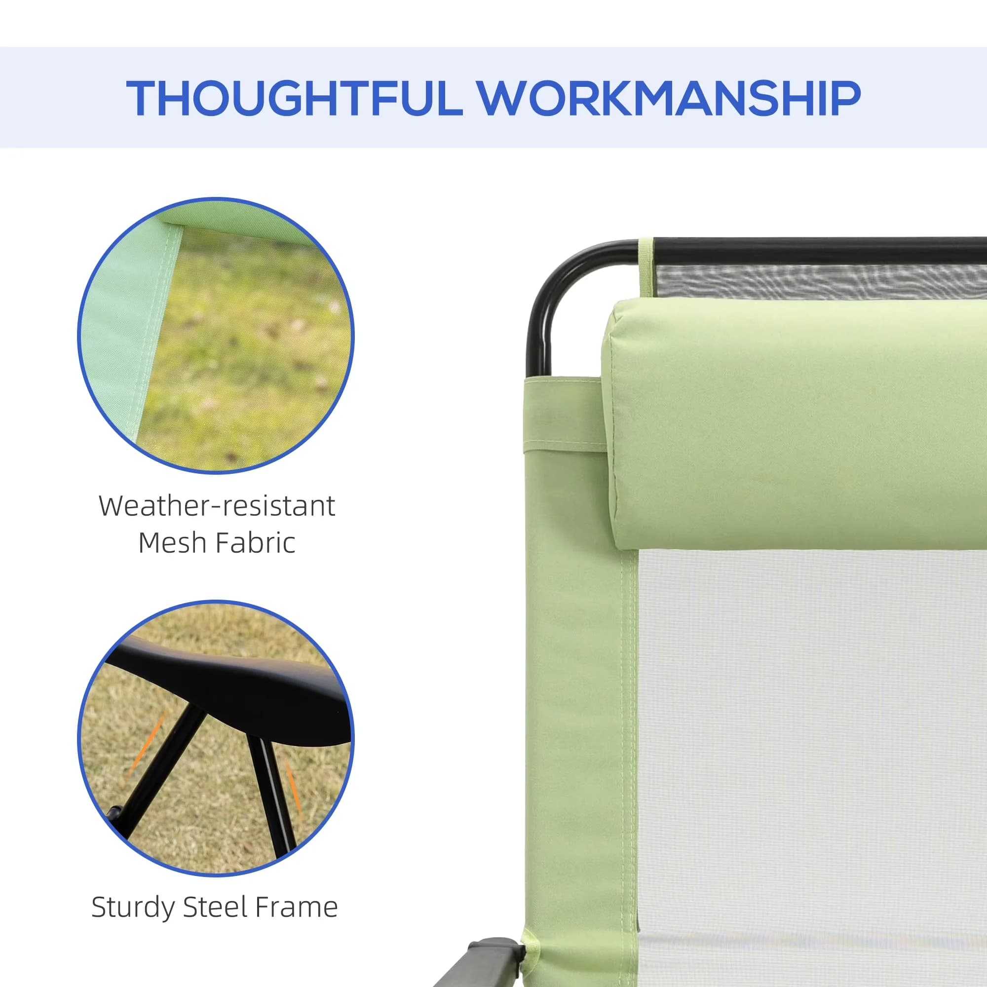 Beach Chair Quality with Storage, Removable Headrest, Patio Lounge Chairs, - Green for Garden, Patio Model 2E901B