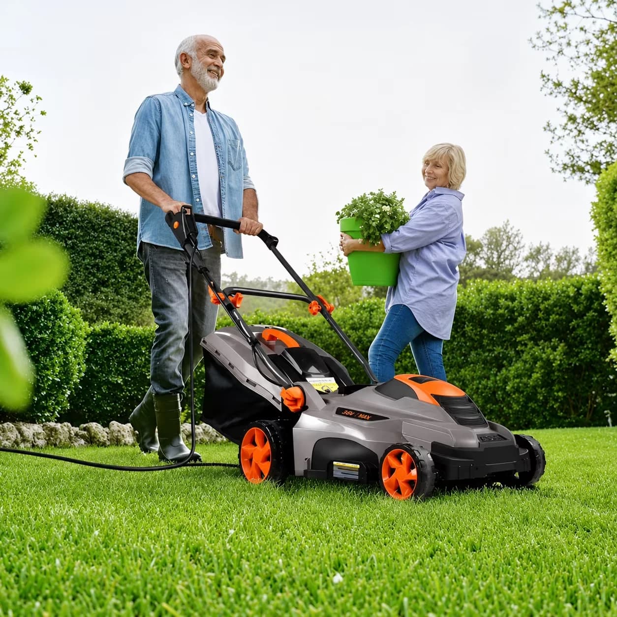 Push Mower Premium with Tool-Free Adjustments, Adjustable Handle Bar, Bagger - Black for Garden Model E69AB9