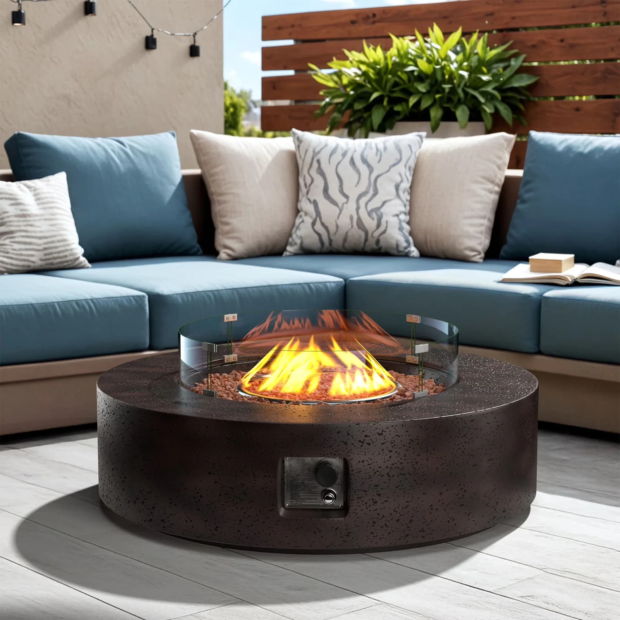 Sleek Outdoor Heating with 50000 BTU, Adjustable Flame, Weatherproof - Brown Magnesium Oxide (Mgo), Stainless Steel, Concrete Model 34A36A