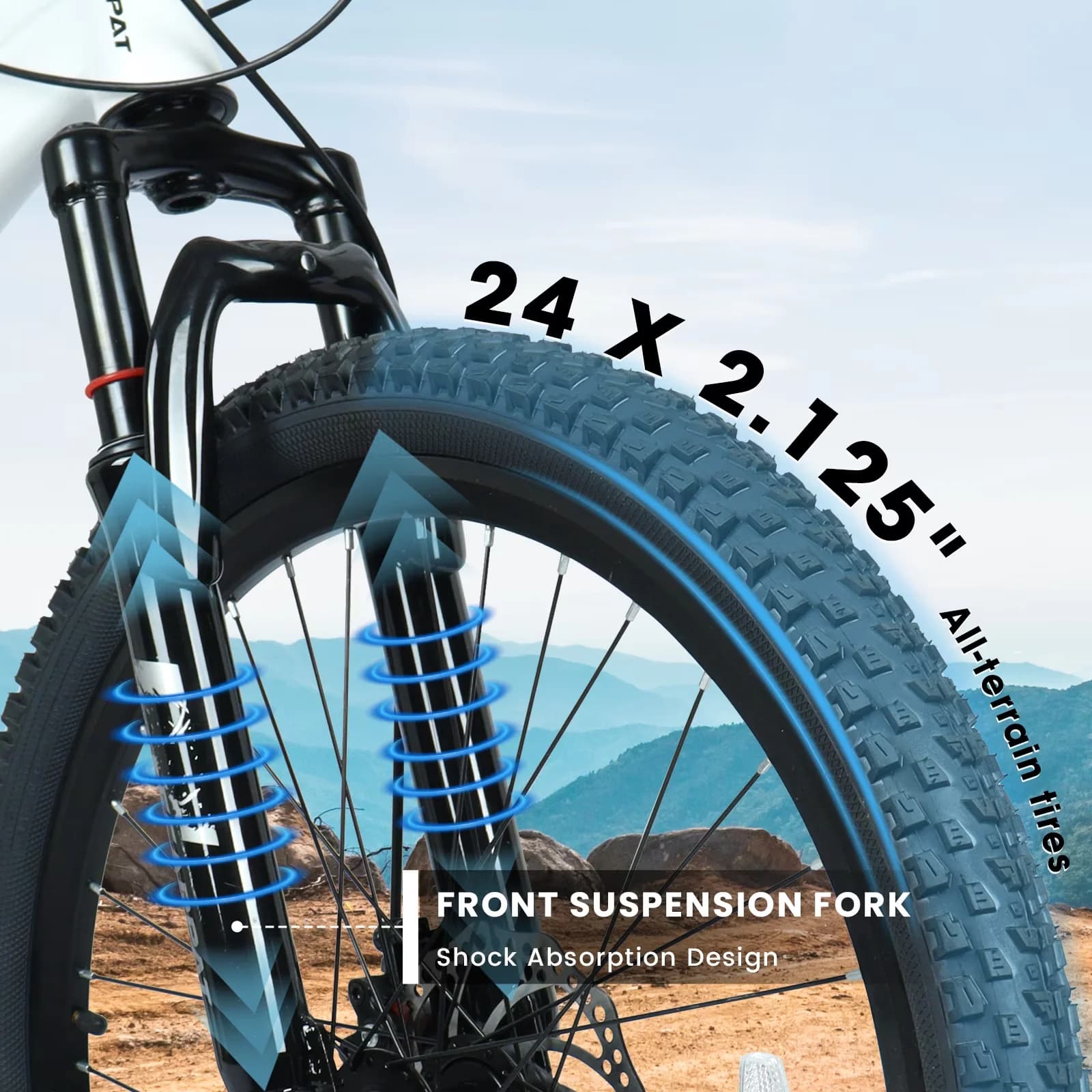 Professional Mountain Bike with 24 Inch, 9-Speed Bicycle, Front Suspension and Dual Disc Brakes - White Model DF8DB9