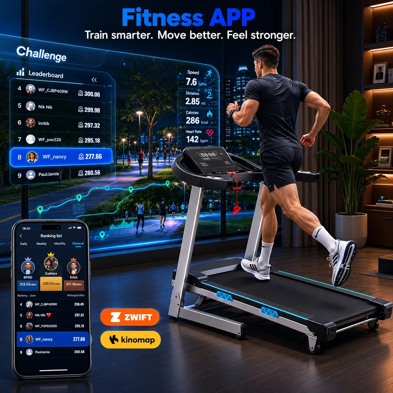 Home Gym Modern with 15% Auto Incline, 400lbs Capacity, Folding Treadmill - Black Steel Model 2B919F