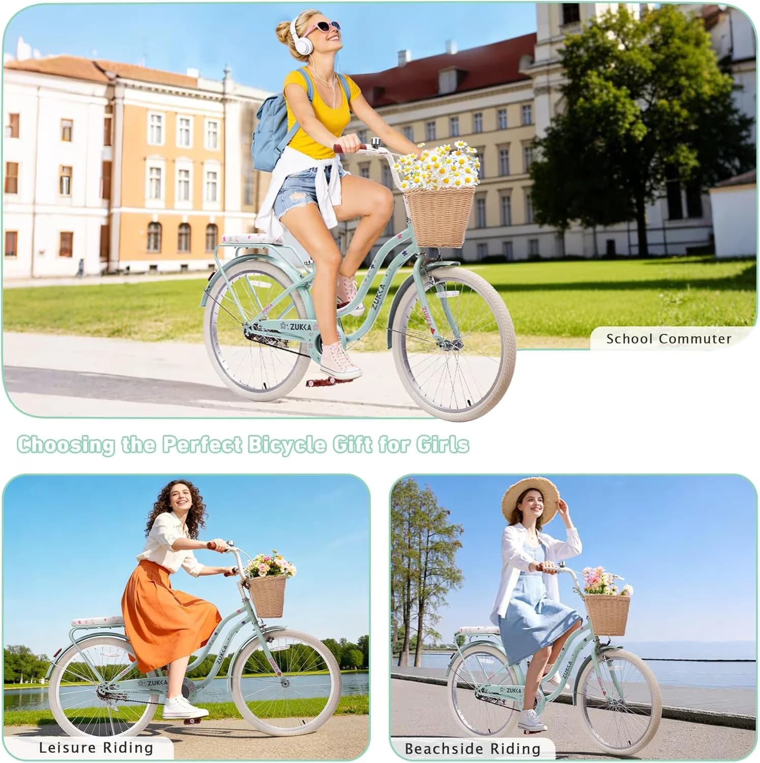 Cruiser Bike Professional with Shimano Single-Speed & Dual V-Brakes, 24" - Green Model 95C2F6