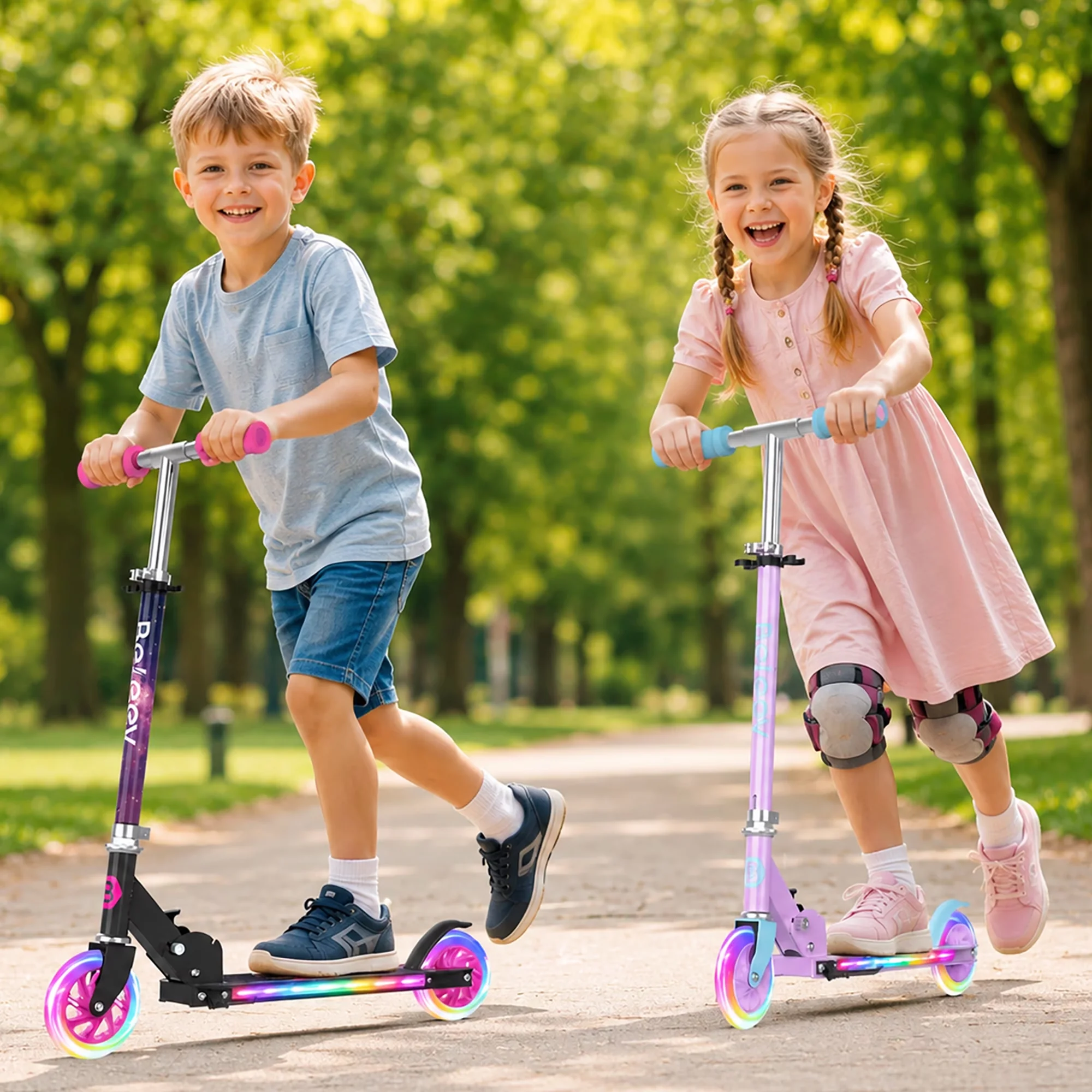 Versatile Scooter with LED, 2 Wheel Folding, LED Light-Up Wheels & Deck - Aluminum Purple Model B2FF6E