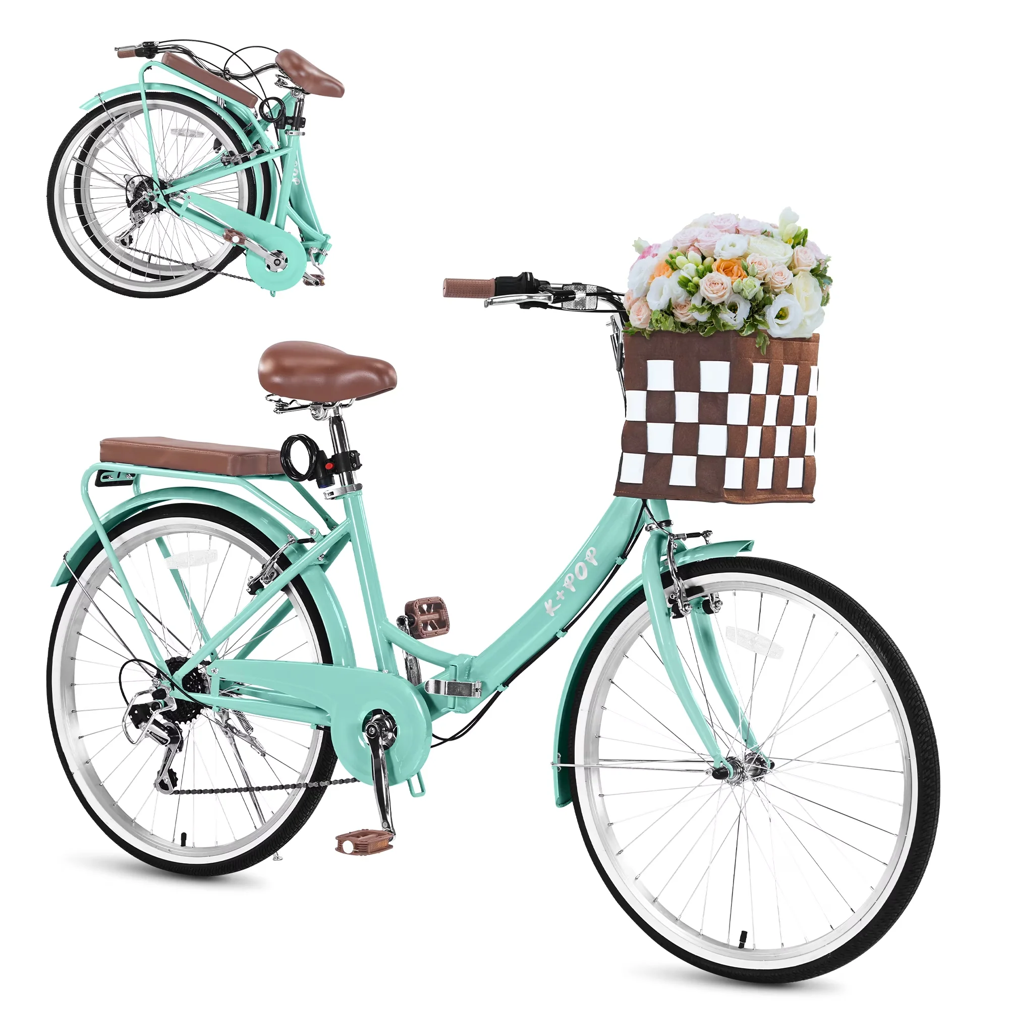 Cruiser Bike Reliable with Adjustable Seat Height, Adjustable Height, Foldable - Green Model 57EC8E