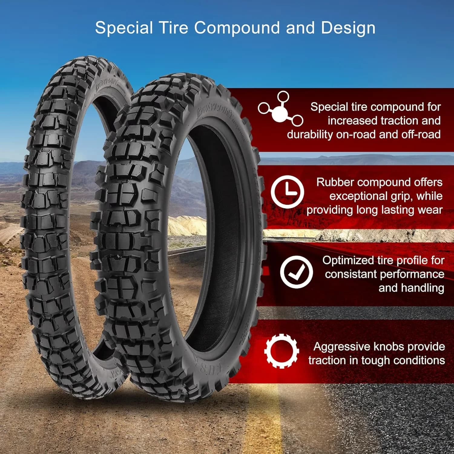 Motor Home And Rv Tire Durable with D.O.T. Compliant, 70% Dirt 30% Street - Model 1A7E3F